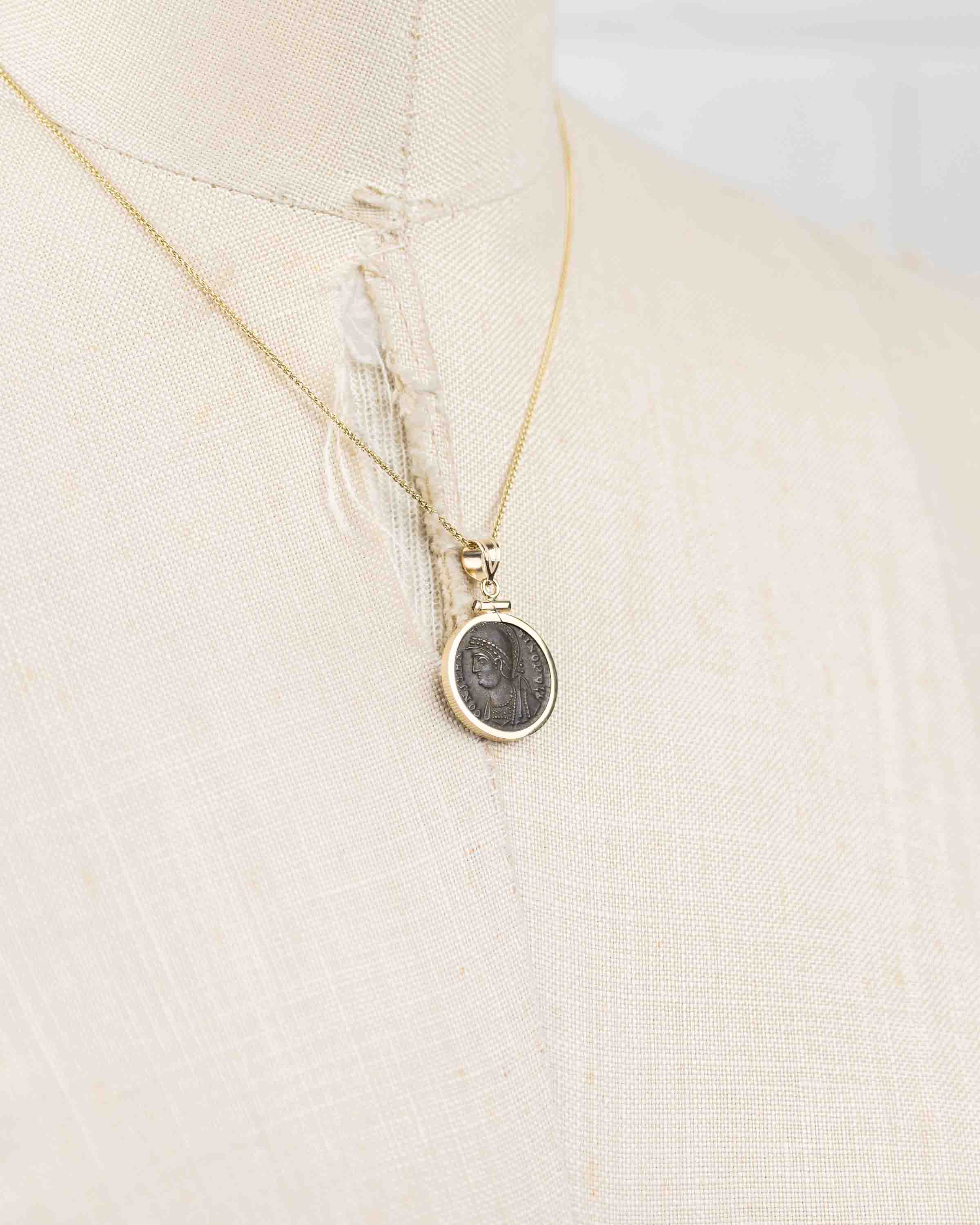 14k Gold Genuine Ancient Constantinople Commemorative Coin Necklace (Constantinopolis/Winged Victory; 330-354 A.D.)