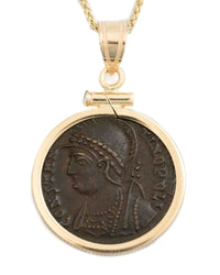 14k Gold Genuine Ancient Constantinople Commemorative Coin Necklace (Constantinopolis/Winged Victory; 330-354 A.D.)
