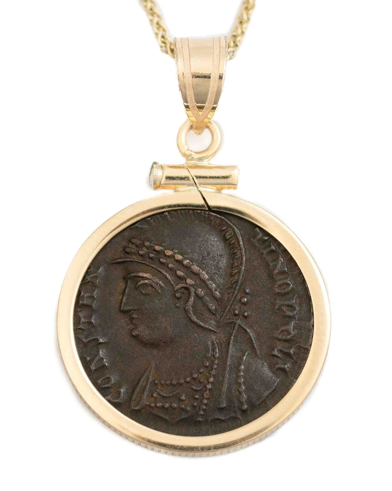 14k Gold Genuine Ancient Constantinople Commemorative Coin Necklace (Constantinopolis/Winged Victory; 330-354 A.D.)