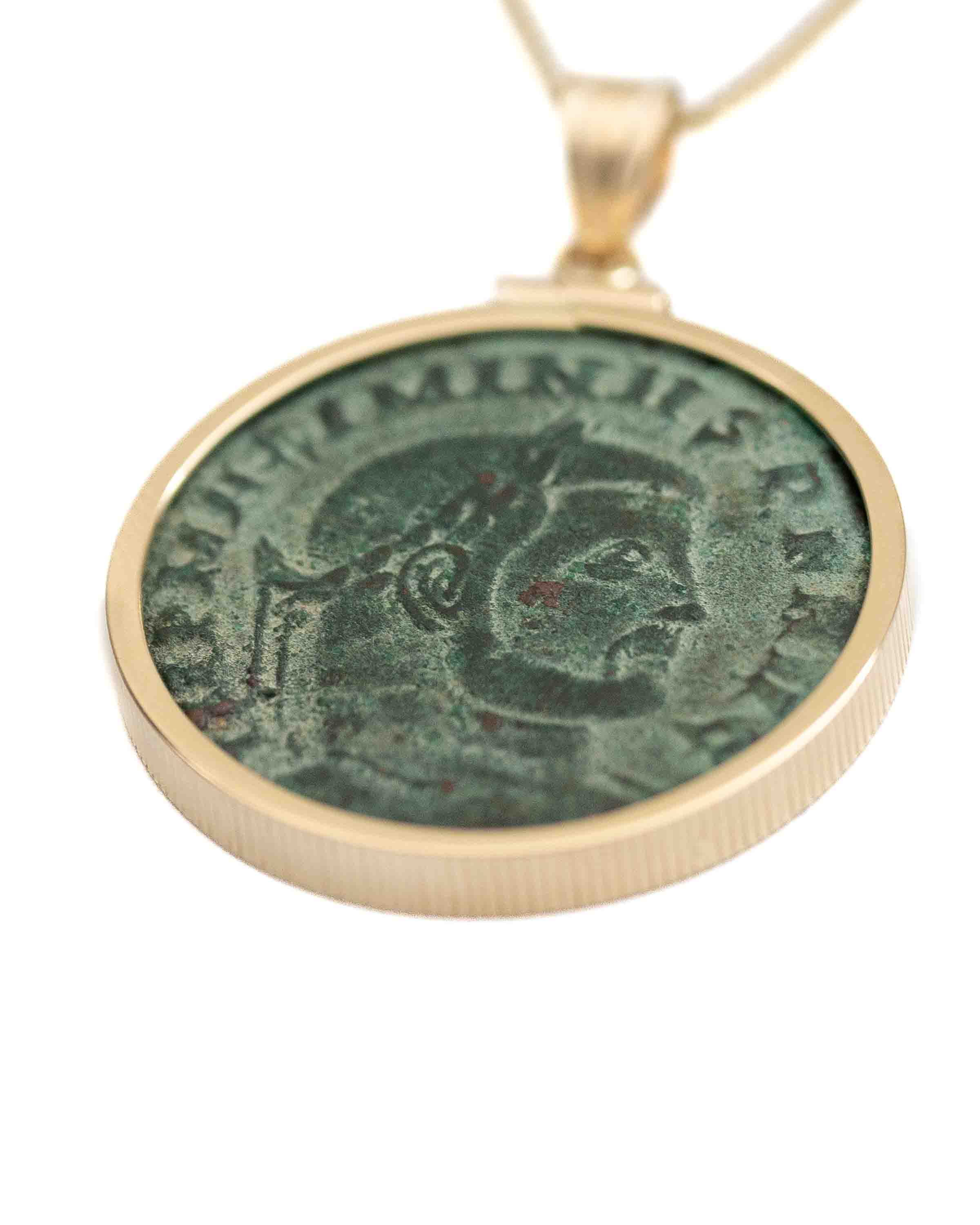 14k Gold Genuine Ancient Roman Coin Necklace (Maximinus Il 310-313 A.D.)