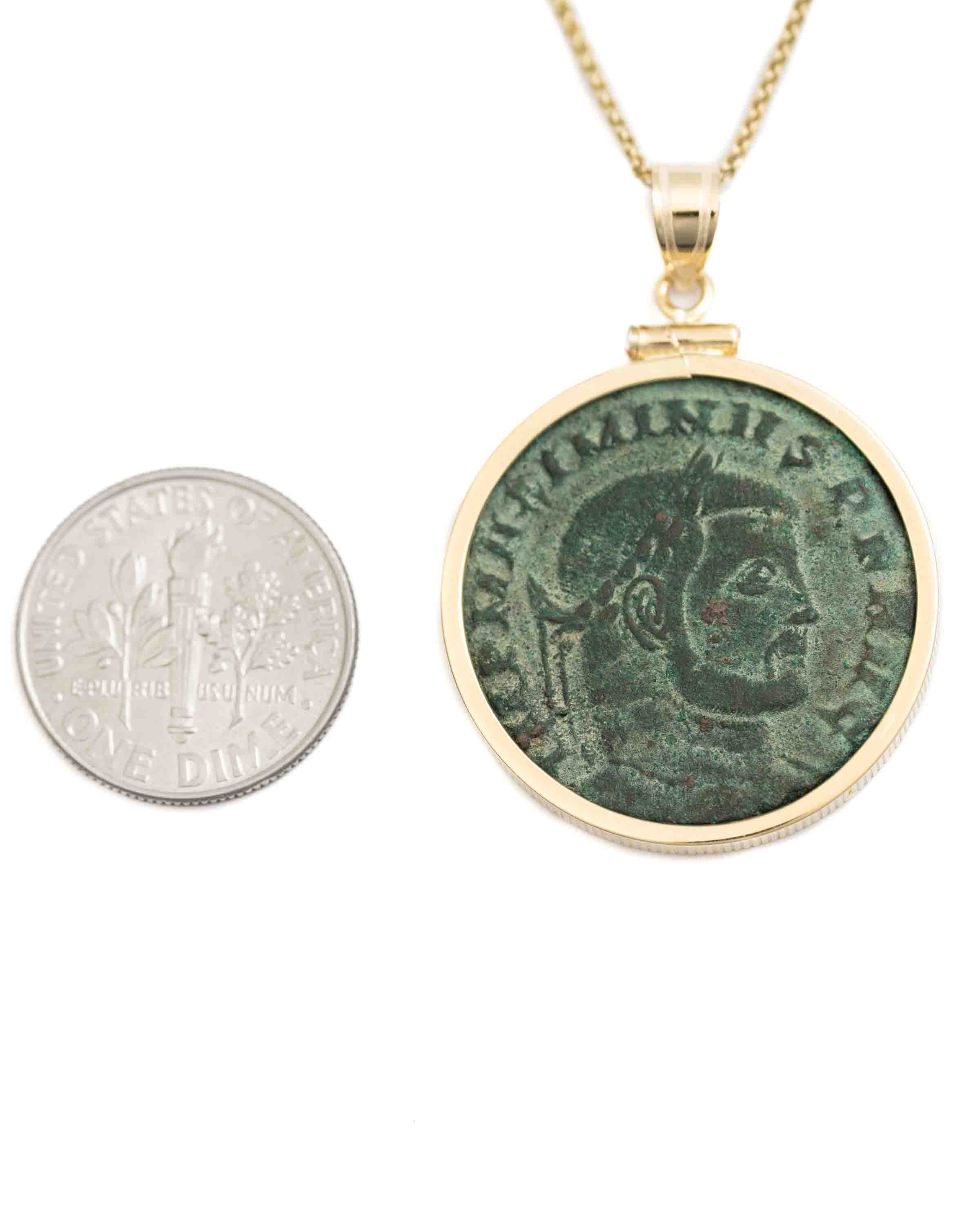 14k Gold Genuine Ancient Roman Coin Necklace (Maximinus Il 310-313 A.D.)