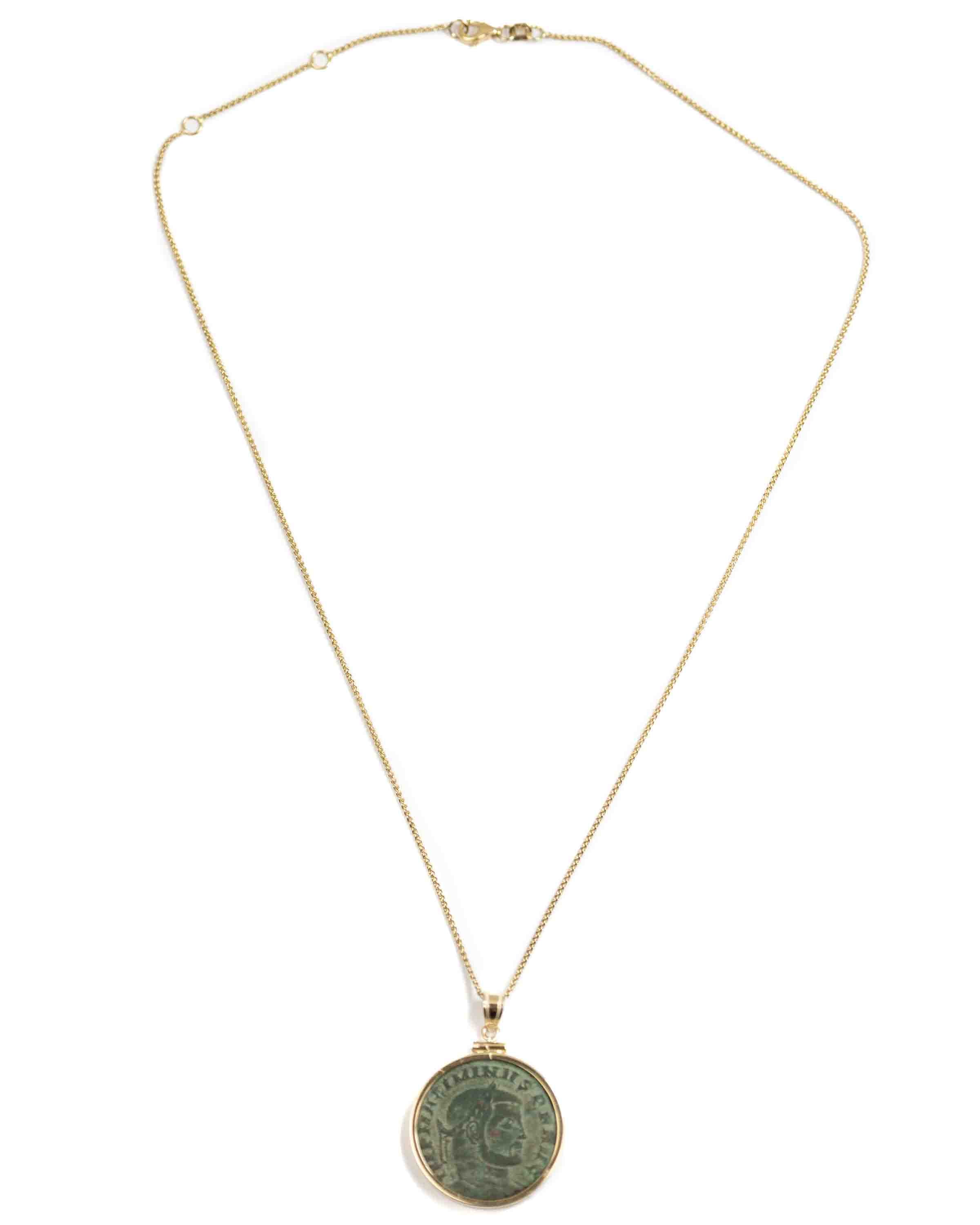14k Gold Genuine Ancient Roman Coin Necklace (Maximinus Il 310-313 A.D.)