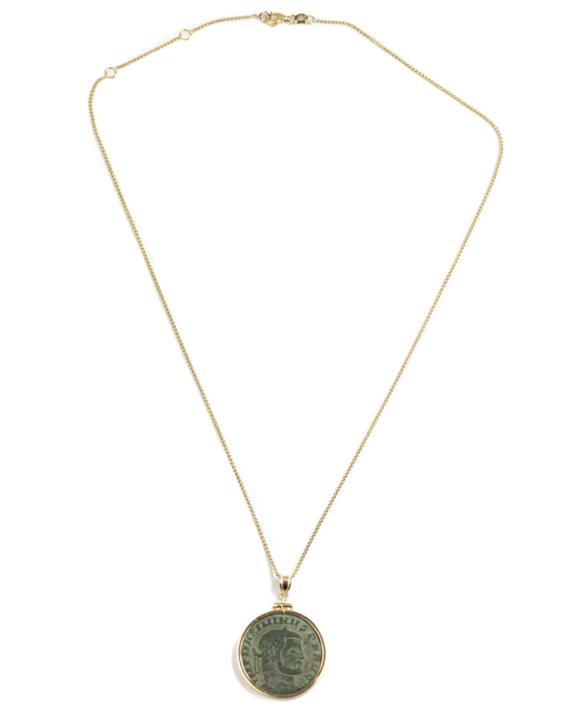 14k Gold Genuine Ancient Roman Coin Necklace (Maximinus Il 310-313 A.D.)