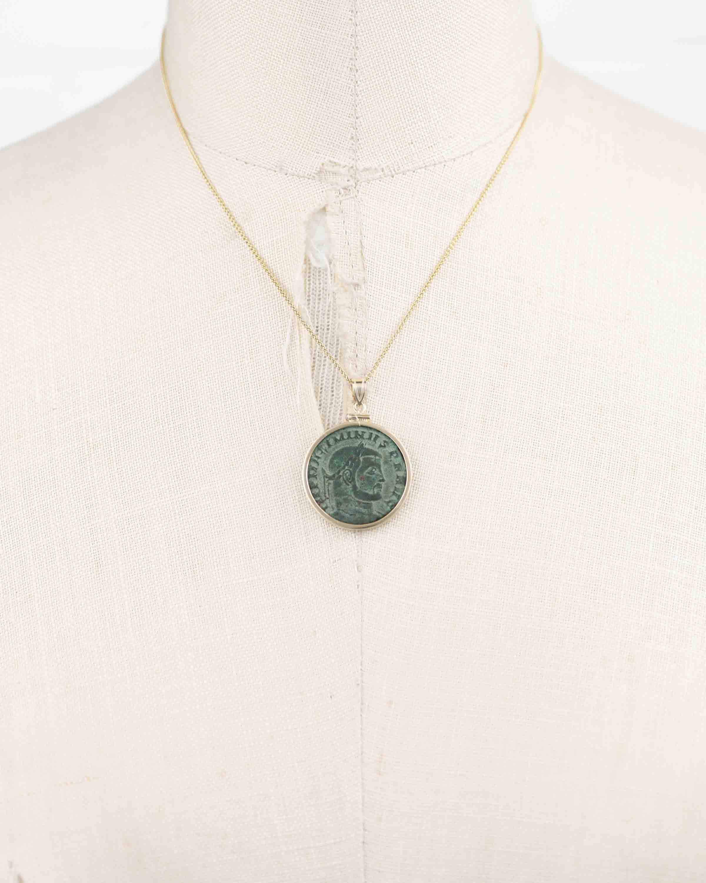 14k Gold Genuine Ancient Roman Coin Necklace (Maximinus Il 310-313 A.D.)