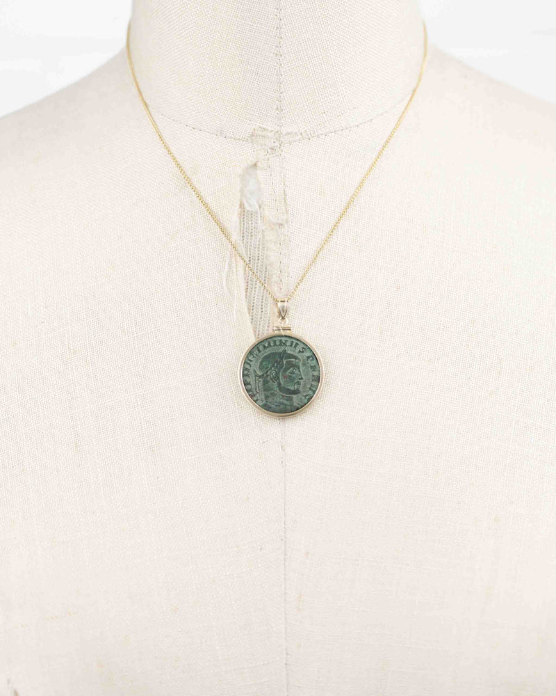 14k Gold Genuine Ancient Roman Coin Necklace (Maximinus Il 310-313 A.D.)