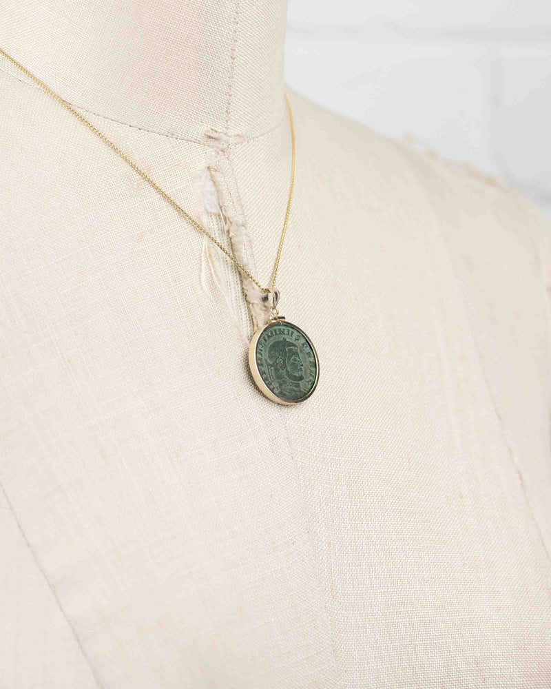 14k Gold Genuine Ancient Roman Coin Necklace (Maximinus Il 310-313 A.D.)
