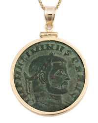 14k Gold Genuine Ancient Roman Coin Necklace (Maximinus Il 310-313 A.D.)