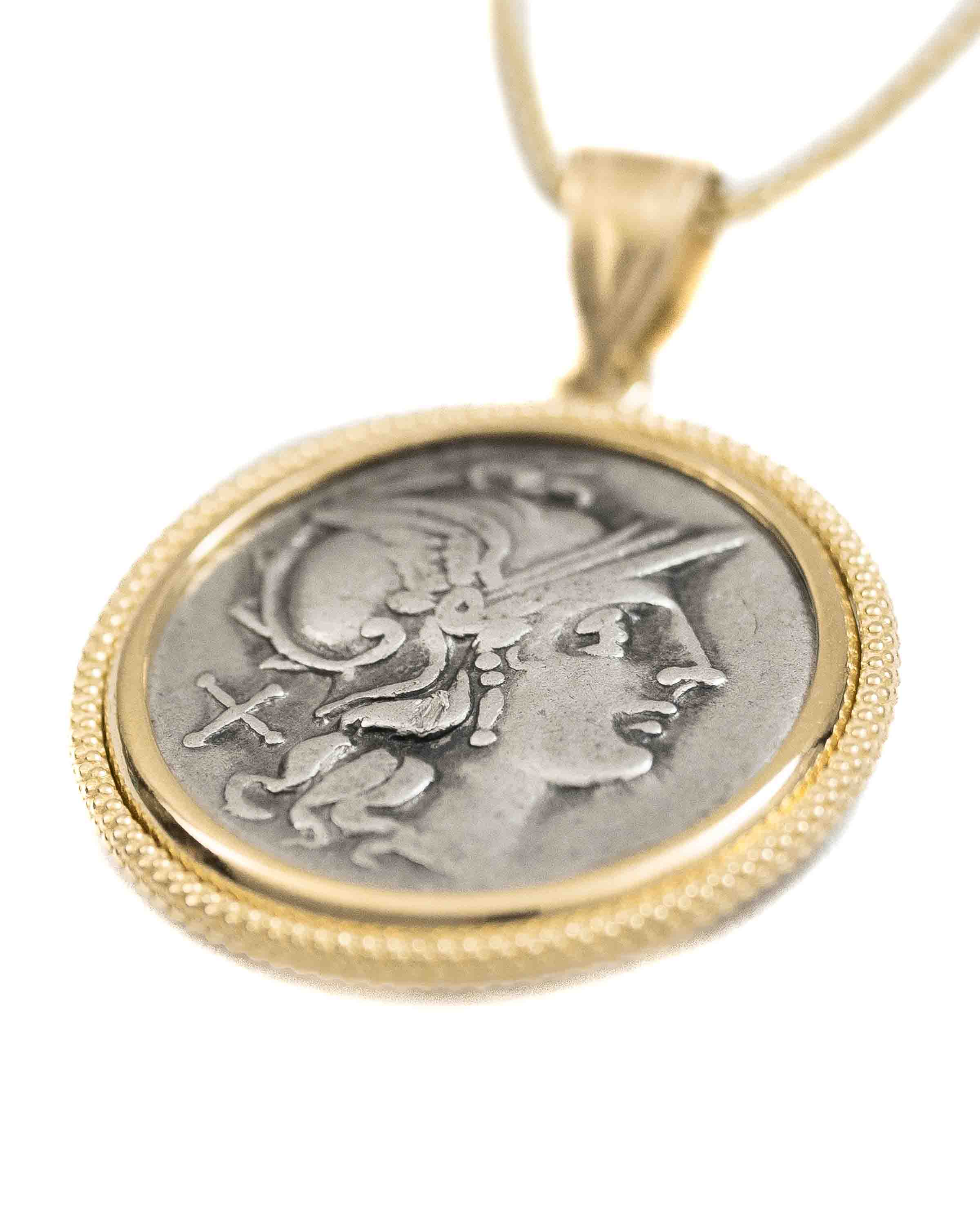 14k Gold Genuine Ancient Roman Coin Necklace (Roma; 203 B.C.)