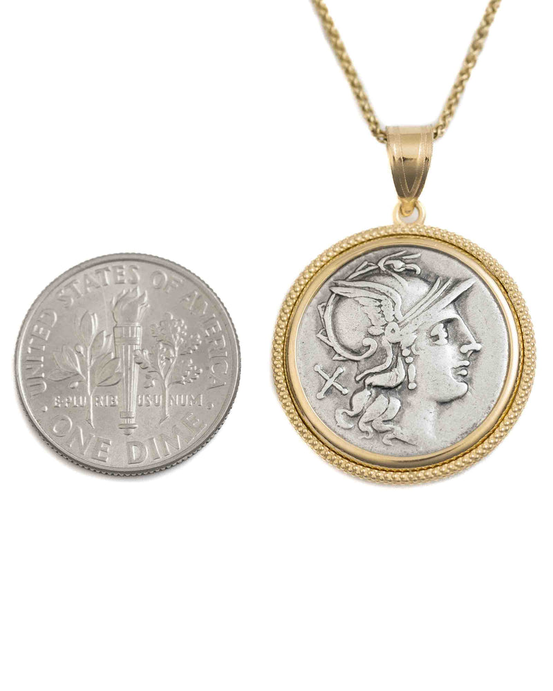 14k Gold Genuine Ancient Roman Coin Necklace (Roma; 203 B.C.)