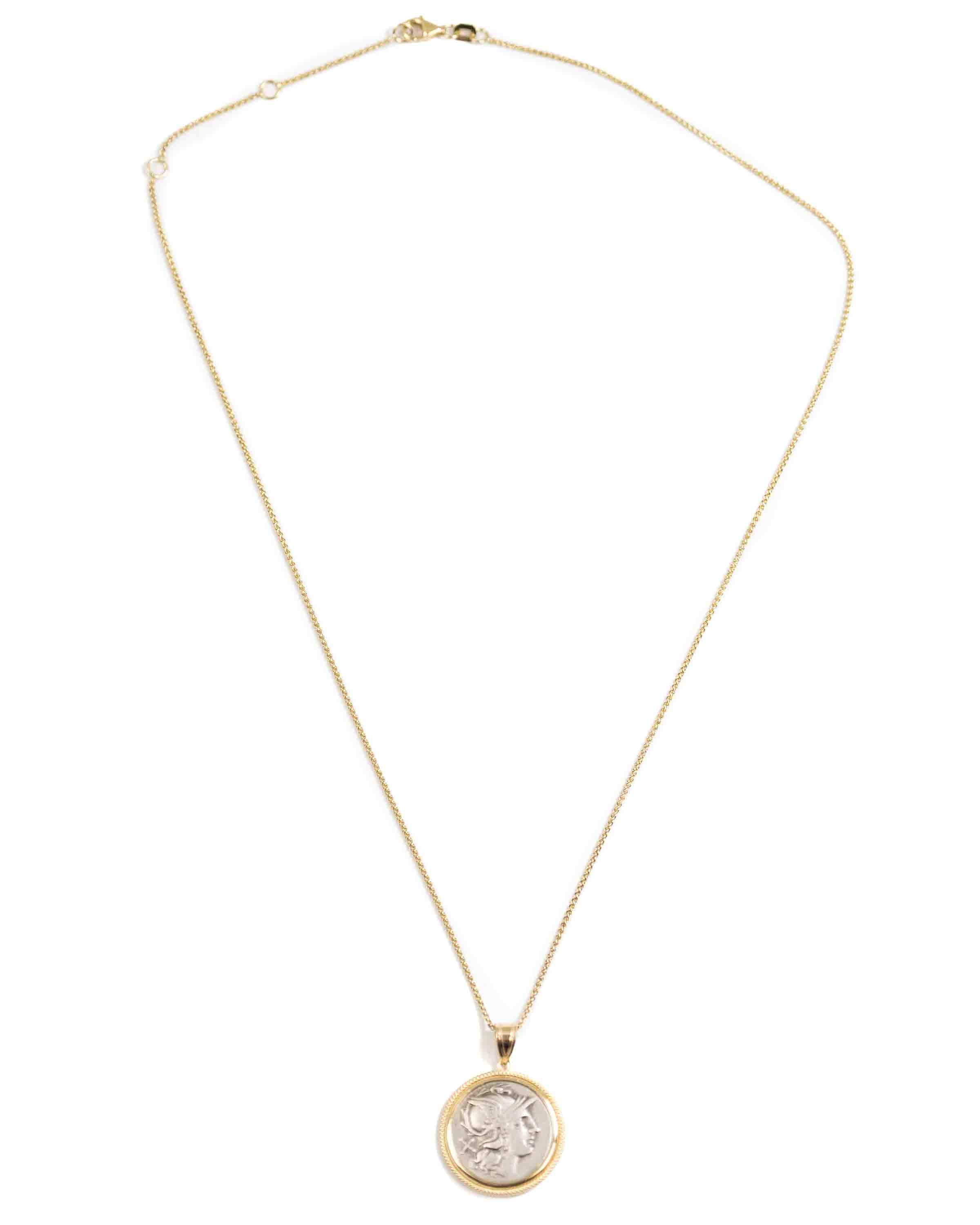 14k Gold Genuine Ancient Roman Coin Necklace (Roma; 203 B.C.)