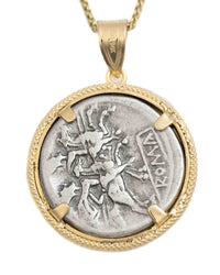 14k Gold Genuine Ancient Roman Coin Necklace (Roma; 203 B.C.)