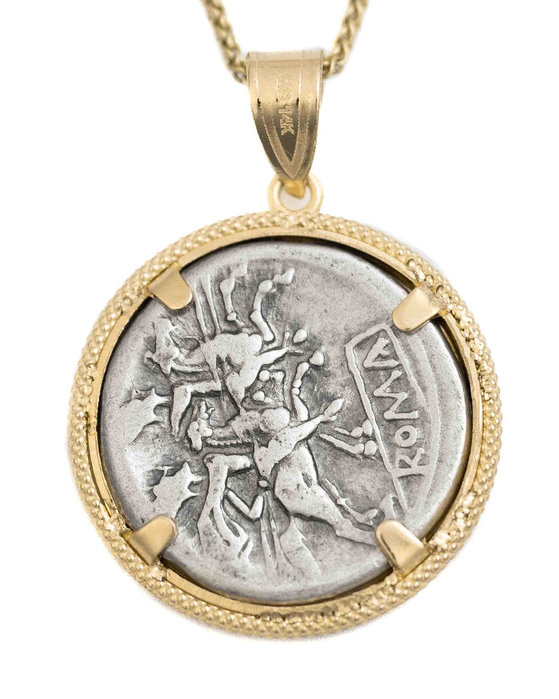 14k Gold Genuine Ancient Roman Coin Necklace (Roma; 203 B.C.)