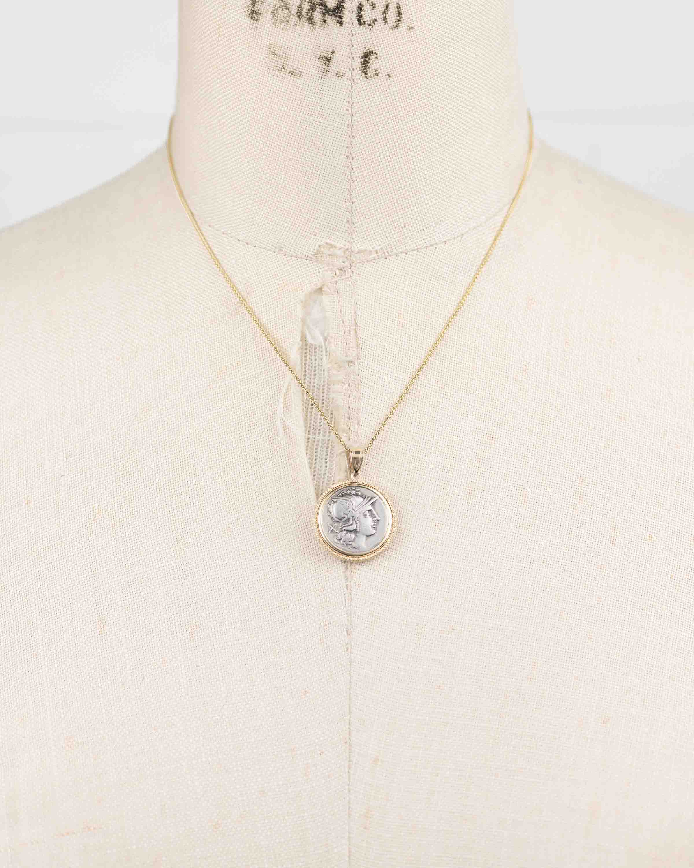 14k Gold Genuine Ancient Roman Coin Necklace (Roma; 203 B.C.)