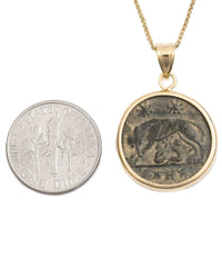 14k Gold Genuine Ancient Constantinople Commemorative Coin Necklace (Romulus & Remus; 307-337 A.D.)