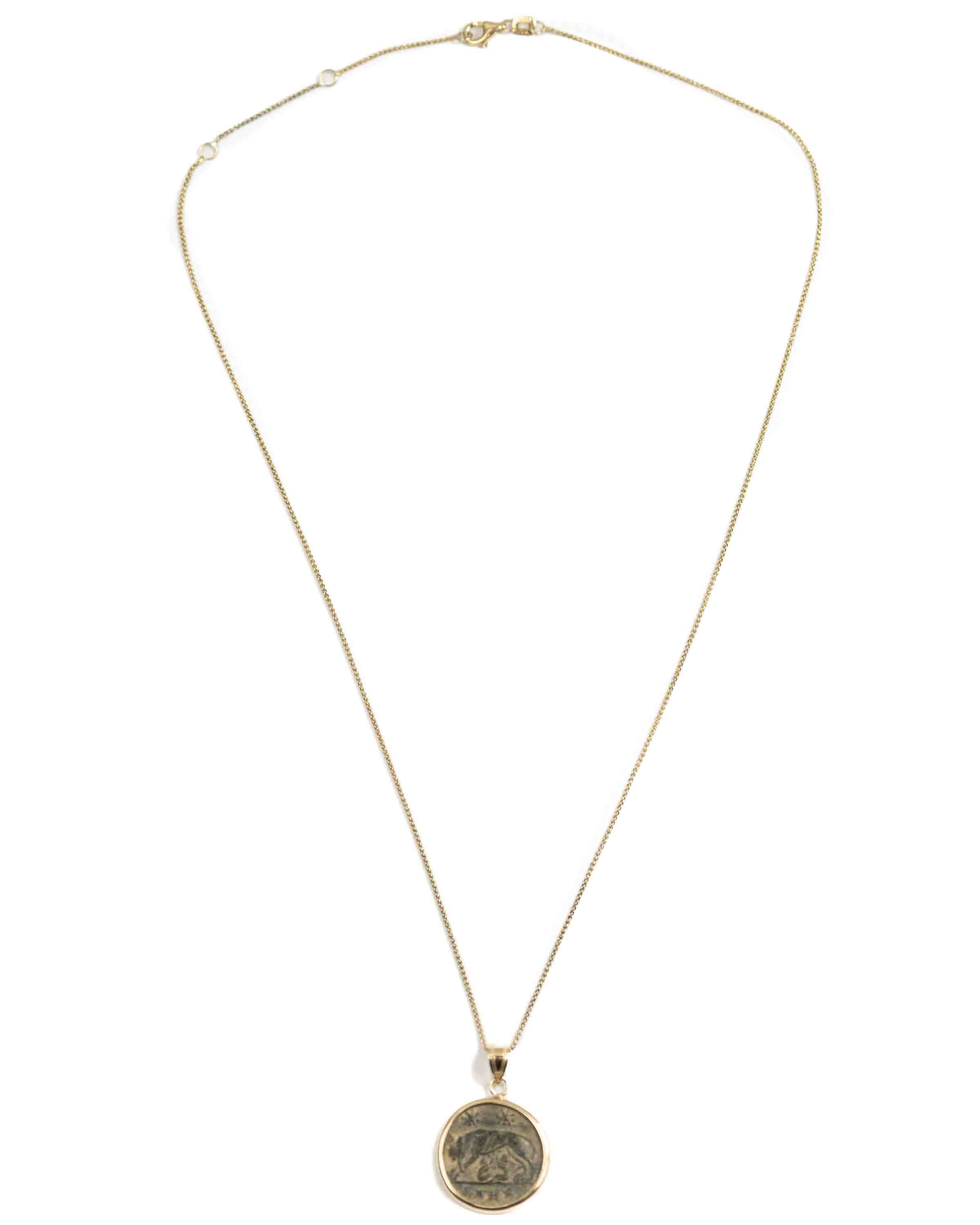 14k Gold Genuine Ancient Constantinople Commemorative Coin Necklace (Romulus & Remus; 307-337 A.D.)