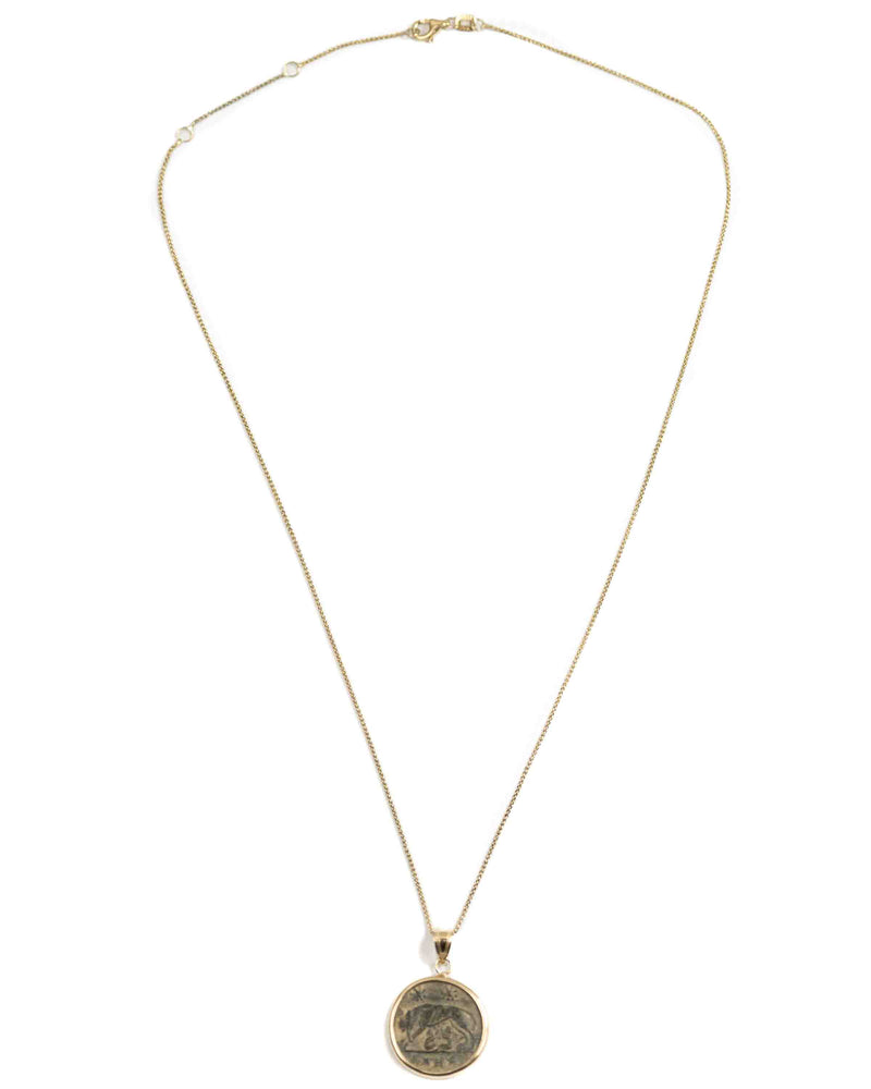 14k Gold Genuine Ancient Constantinople Commemorative Coin Necklace (Romulus & Remus; 307-337 A.D.)