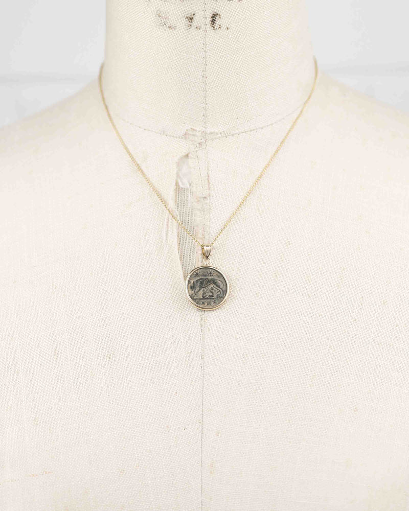 14k Gold Genuine Ancient Constantinople Commemorative Coin Necklace (Romulus & Remus; 307-337 A.D.)