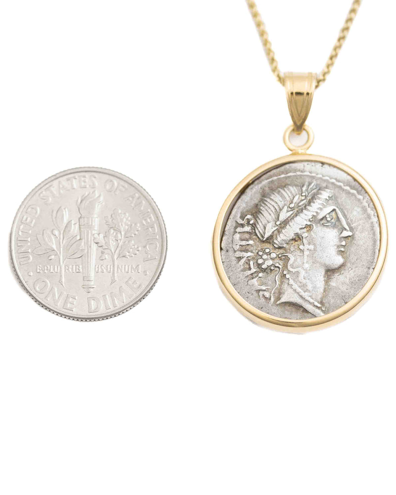 14k Gold Genuine Ancient Roman Coin Necklace (Salus; 49 B.C.)