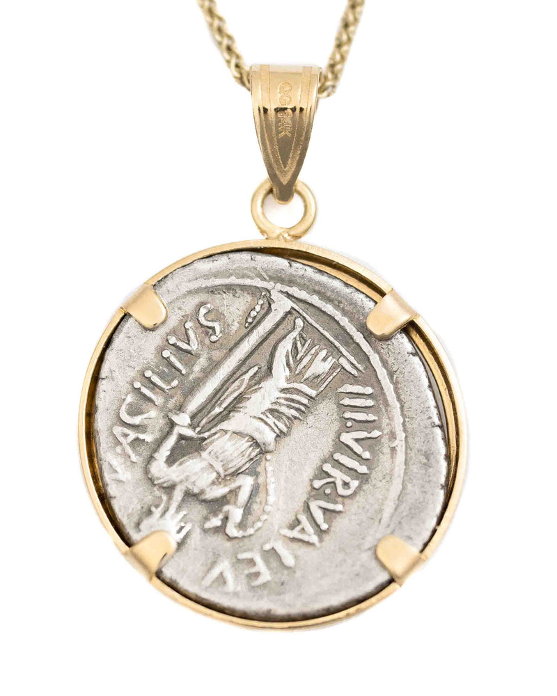 14k Gold Genuine Ancient Roman Coin Necklace (Salus; 49 B.C.)
