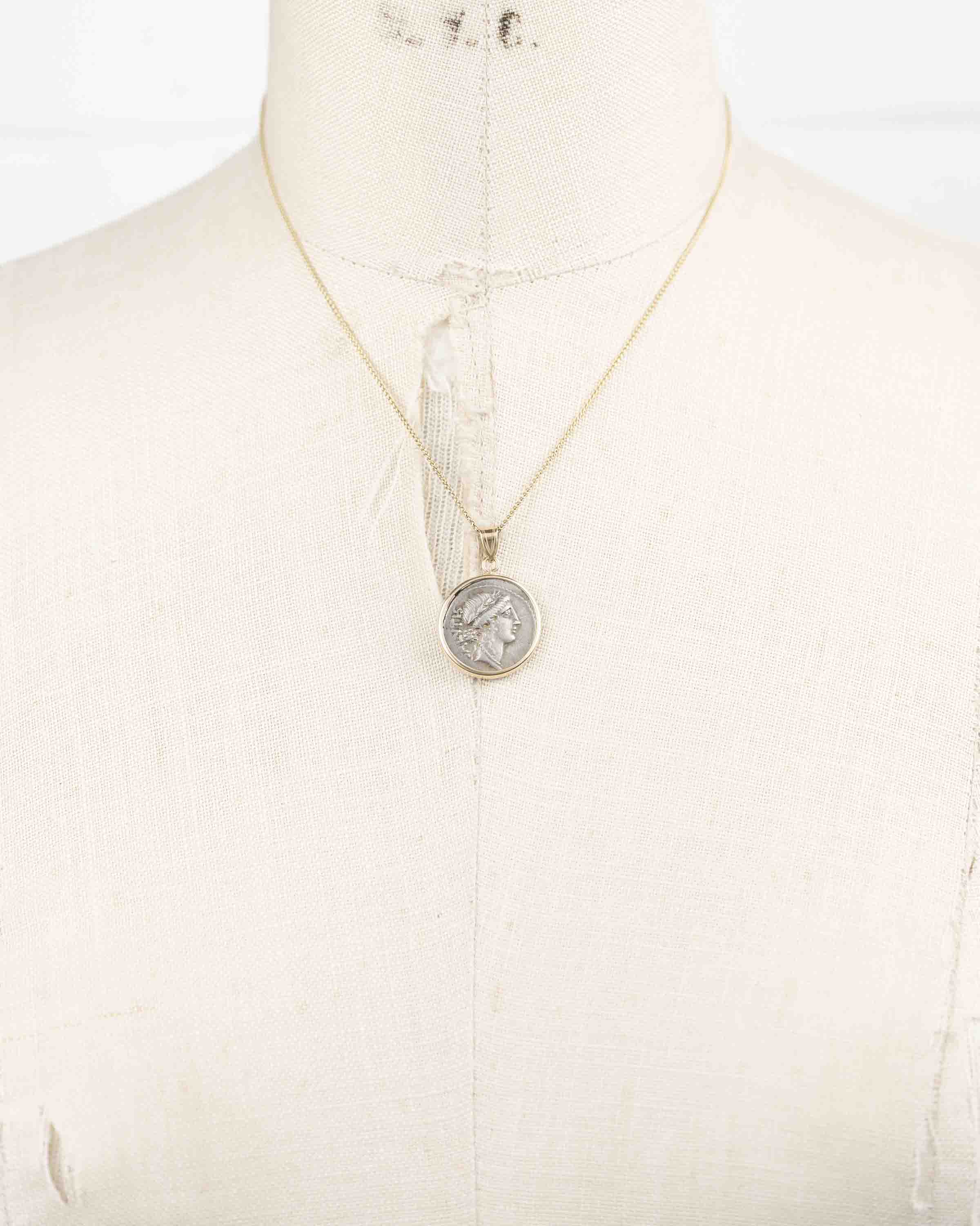 14k Gold Genuine Ancient Roman Coin Necklace (Salus; 49 B.C.)