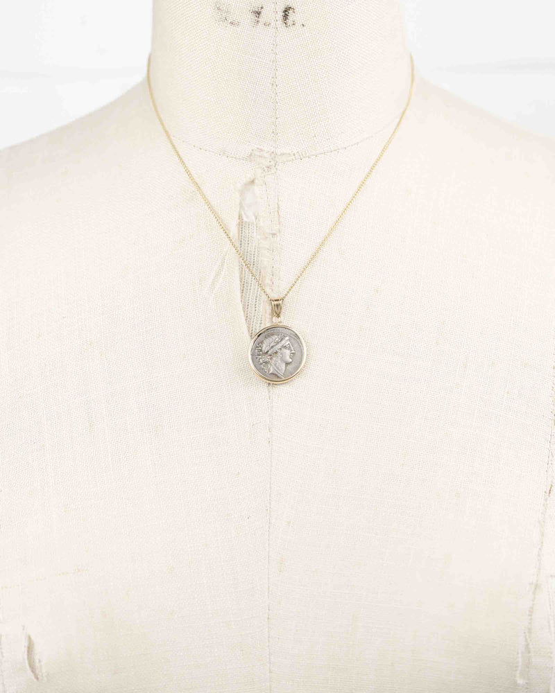 14k Gold Genuine Ancient Roman Coin Necklace (Salus; 49 B.C.)