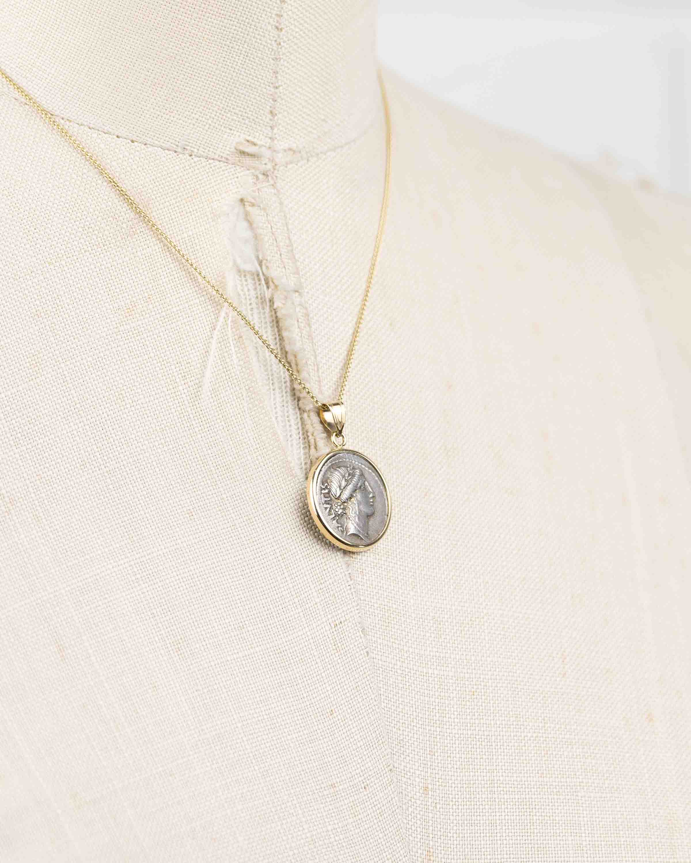 14k Gold Genuine Ancient Roman Coin Necklace (Salus; 49 B.C.)