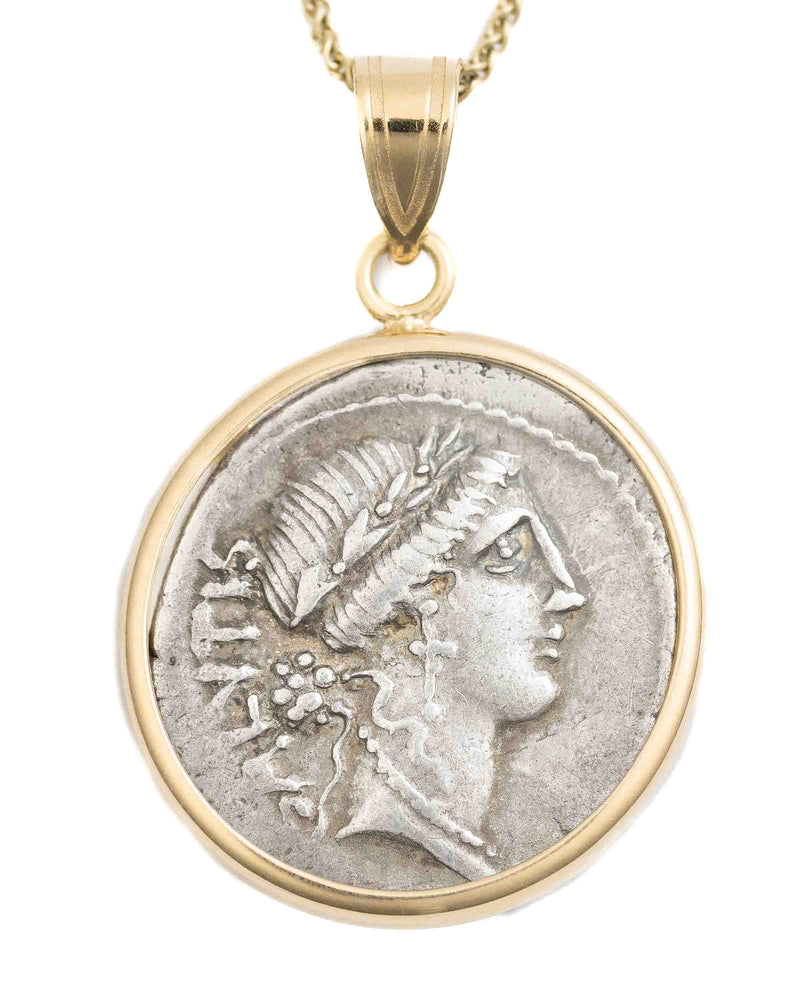 14k Gold Genuine Ancient Roman Coin Necklace (Salus; 49 B.C.)