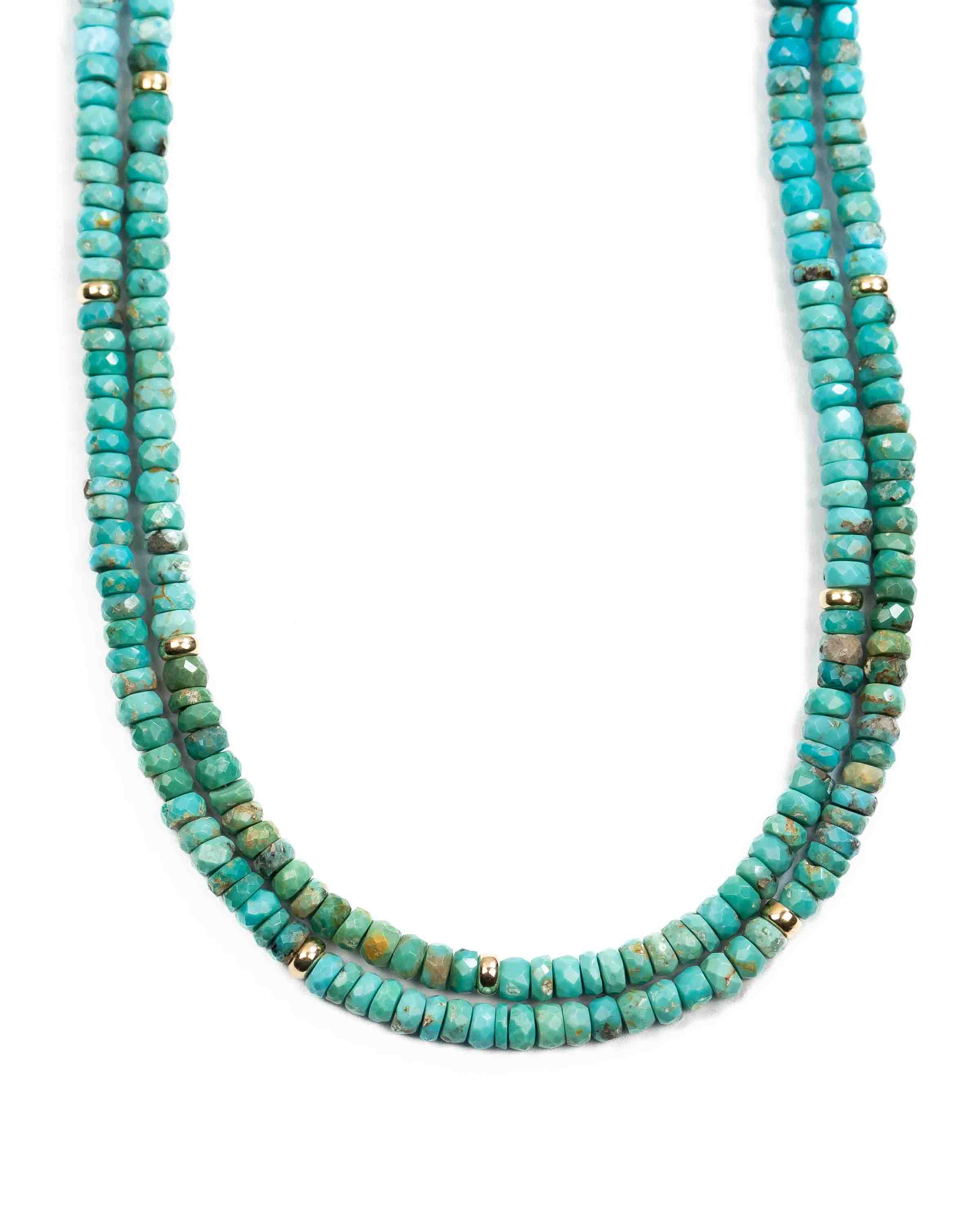 14k Gold & Arizona Sleeping Beauty Turquoise Double Strand Necklace