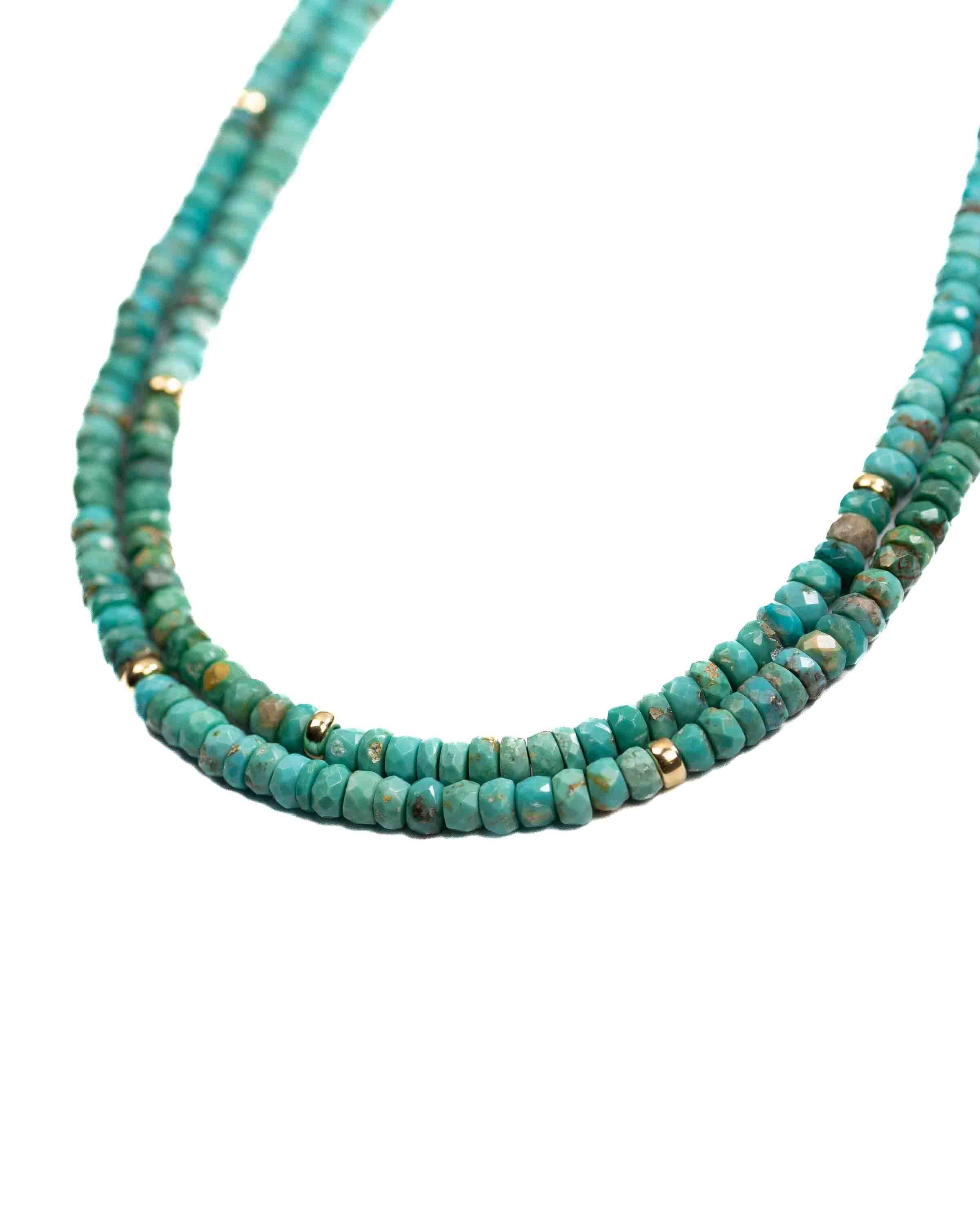 14k Gold & Arizona Sleeping Beauty Turquoise Double Strand Necklace