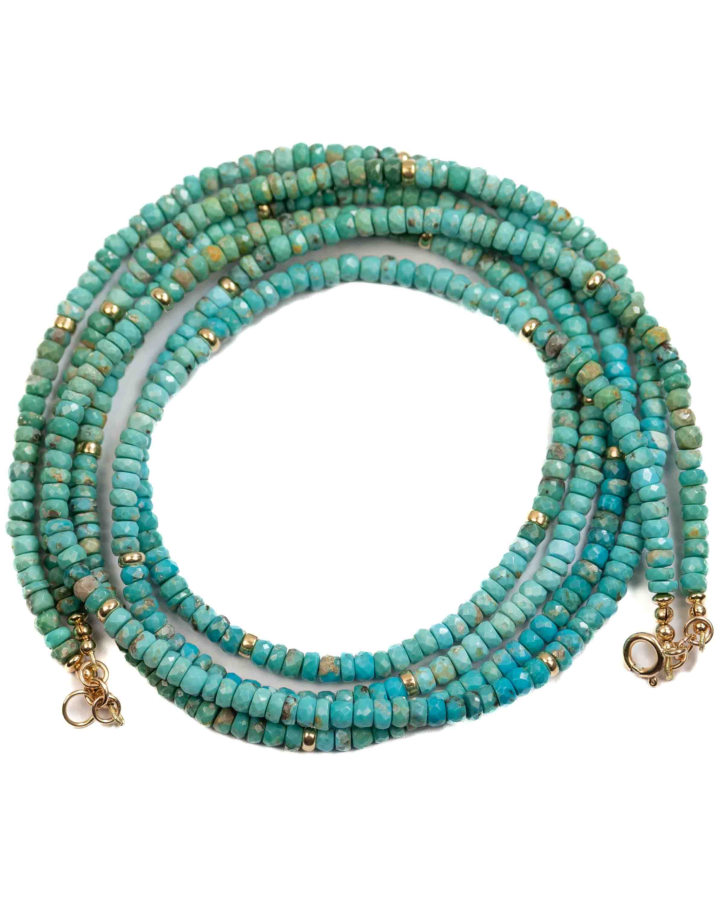 14k Gold & Arizona Sleeping Beauty Turquoise Double Strand Necklace