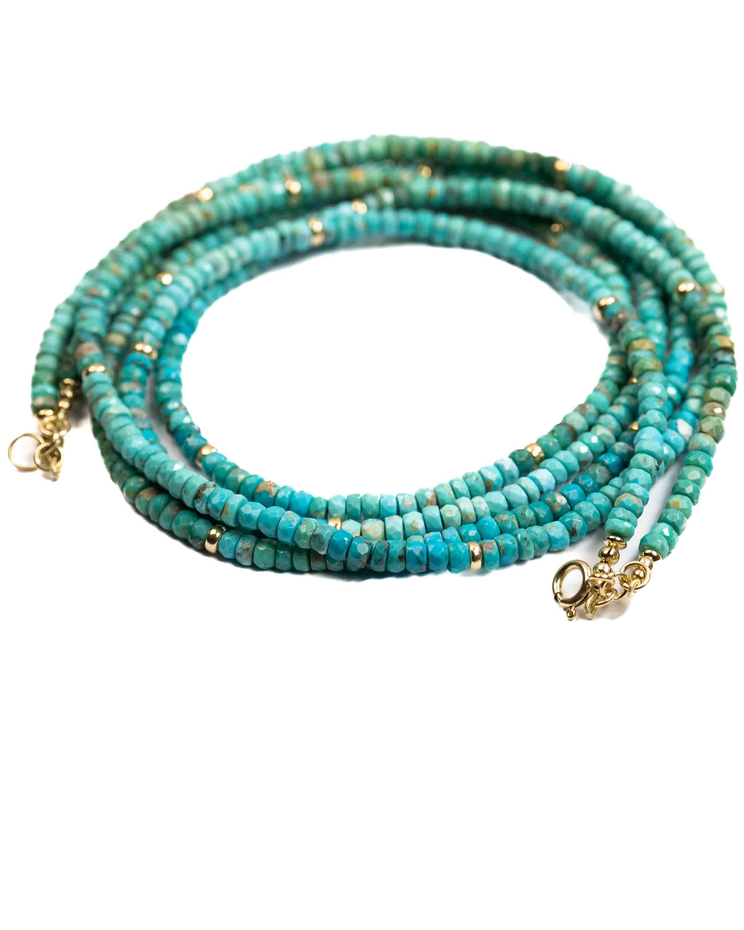14k Gold & Arizona Sleeping Beauty Turquoise Double Strand Necklace
