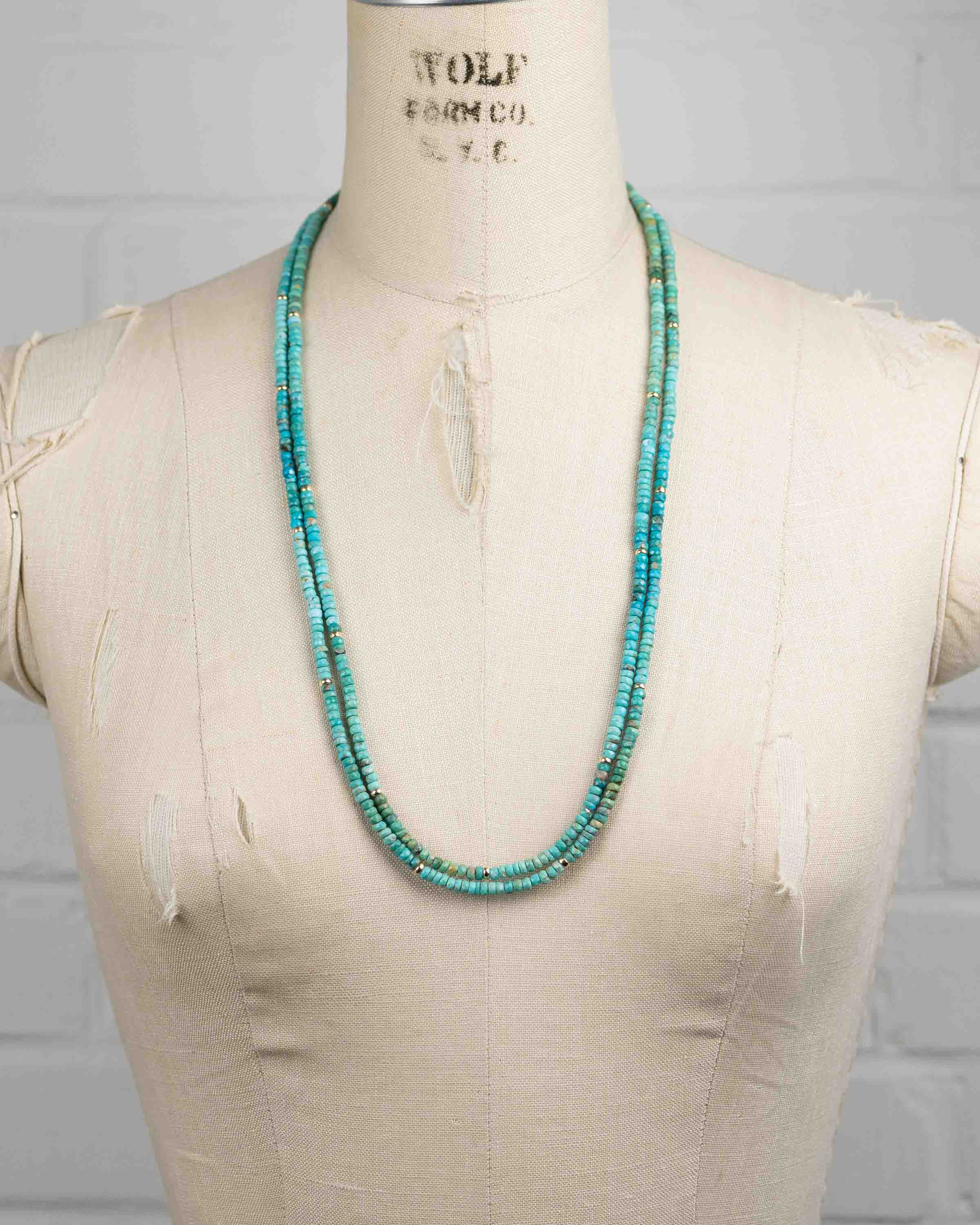 14k Gold & Arizona Sleeping Beauty Turquoise Double Strand Necklace