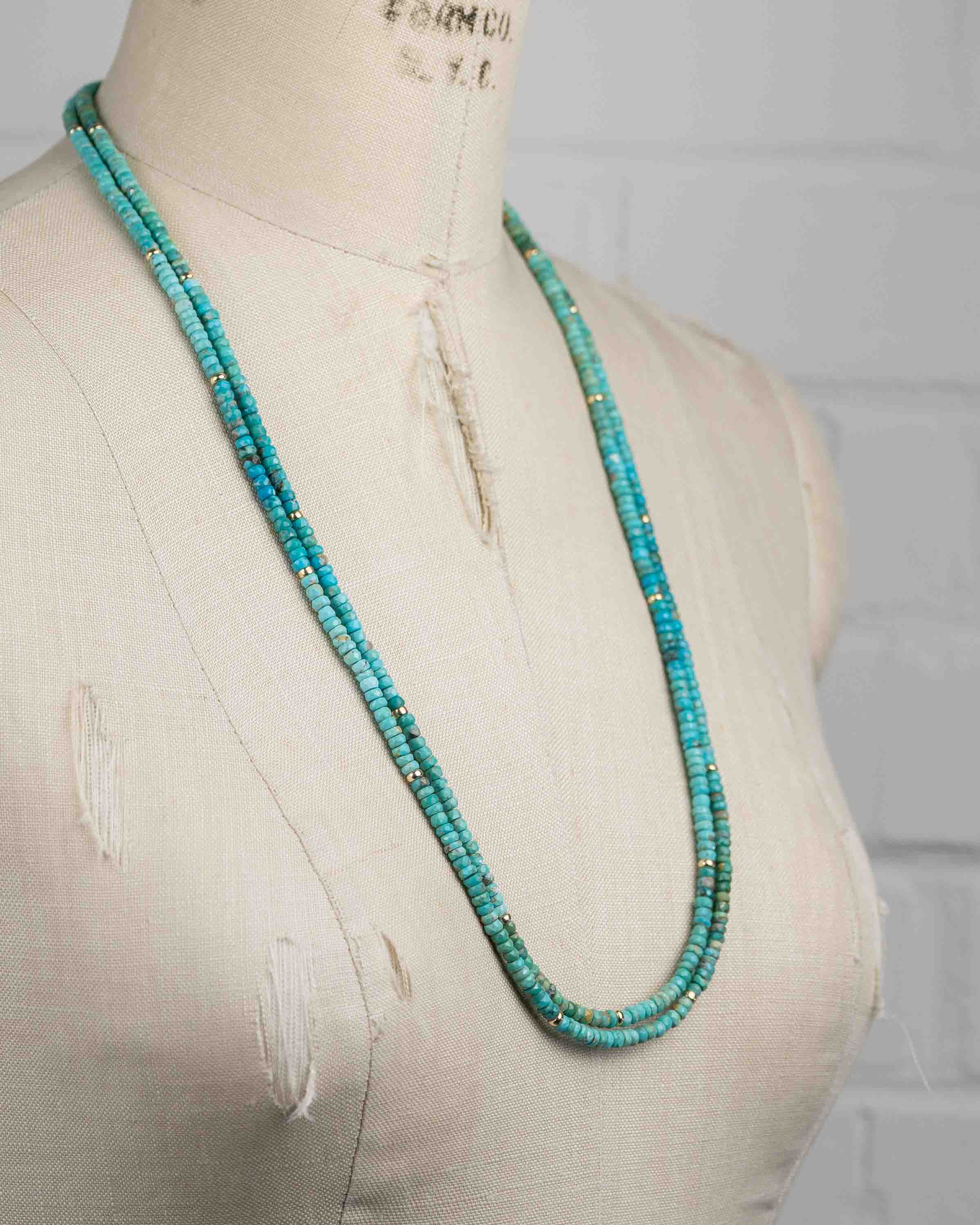 14k Gold & Arizona Sleeping Beauty Turquoise Double Strand Necklace