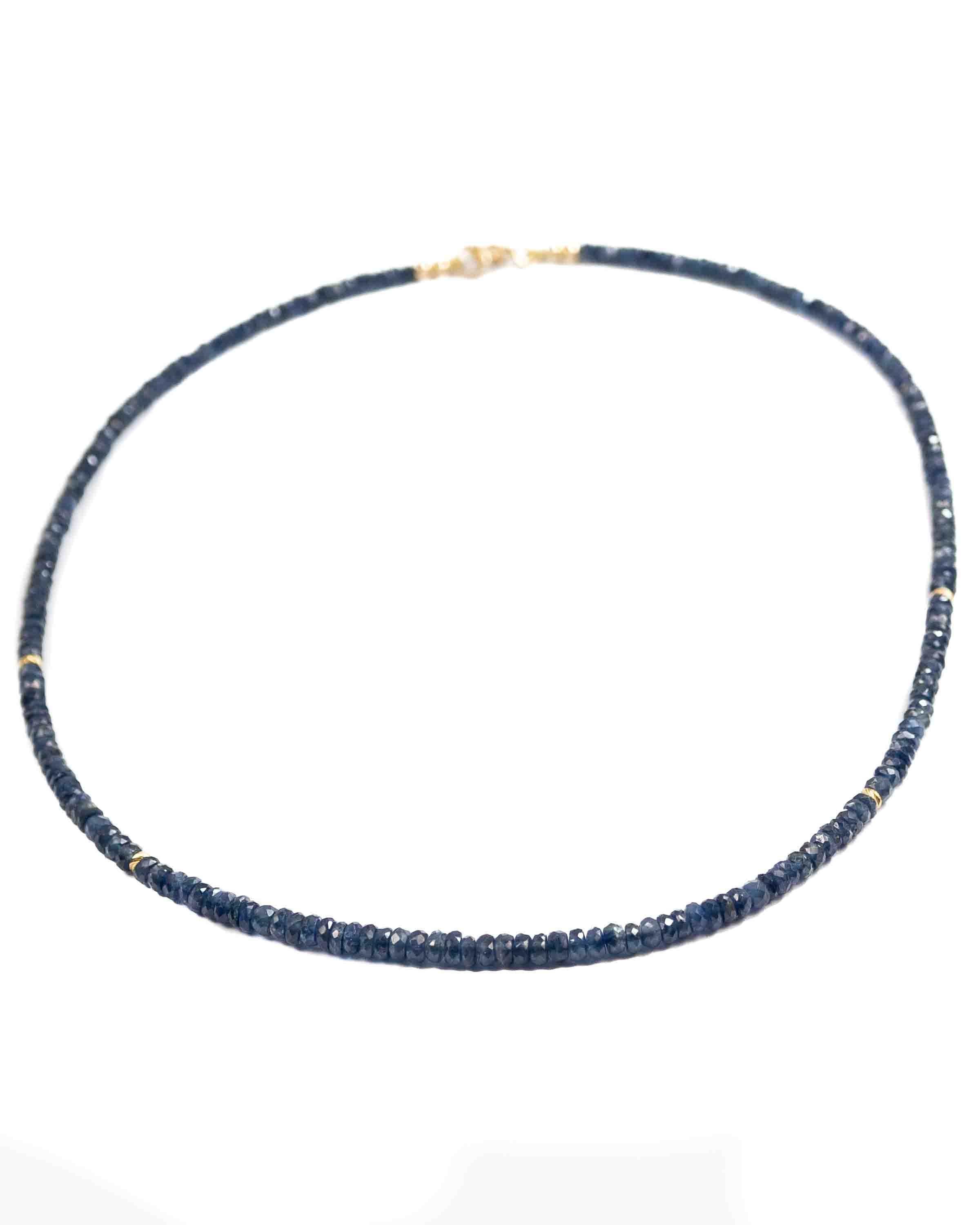 14k Gold Natural Faceted Blue Sapphire Necklace