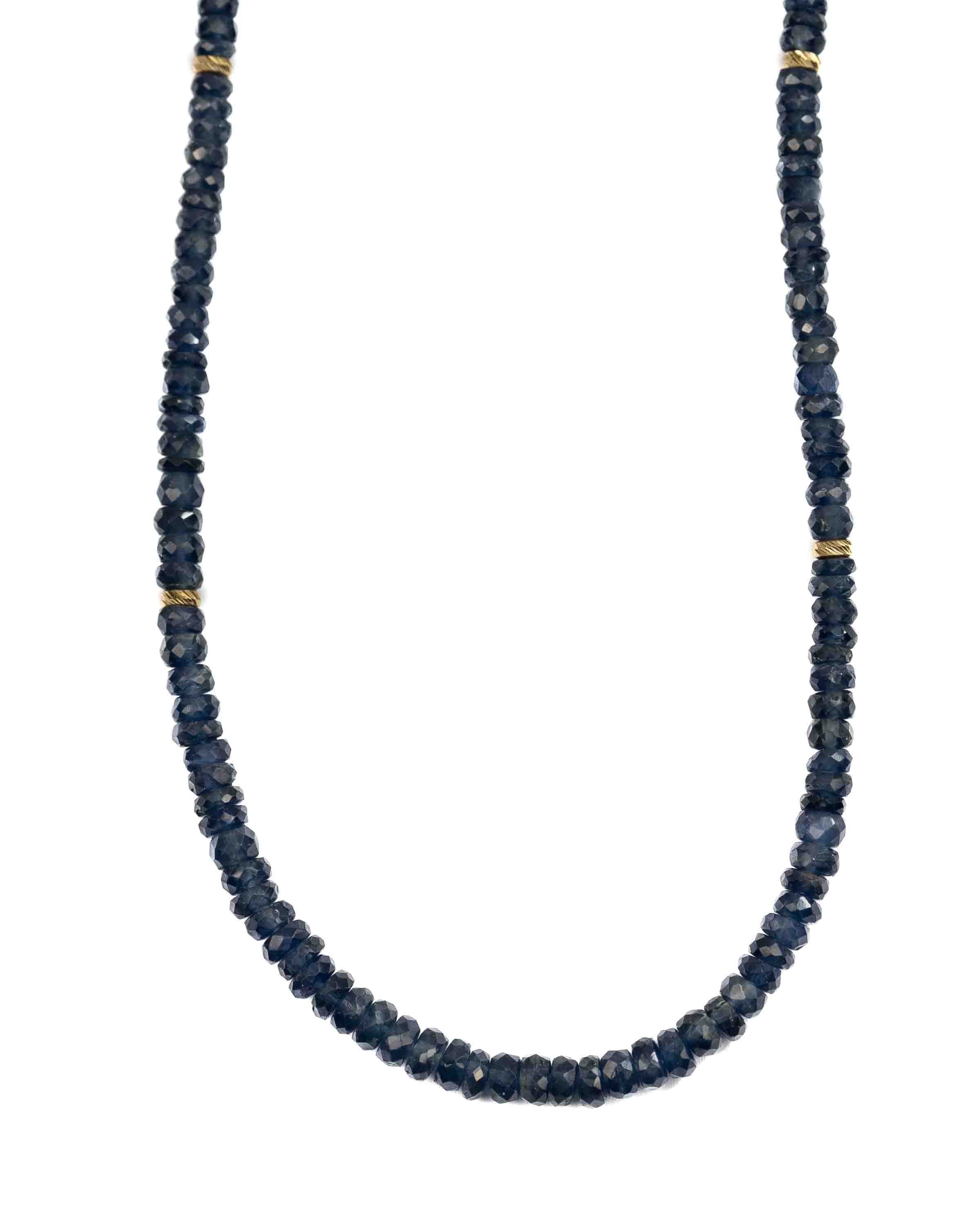 14k Gold Natural Faceted Blue Sapphire Necklace