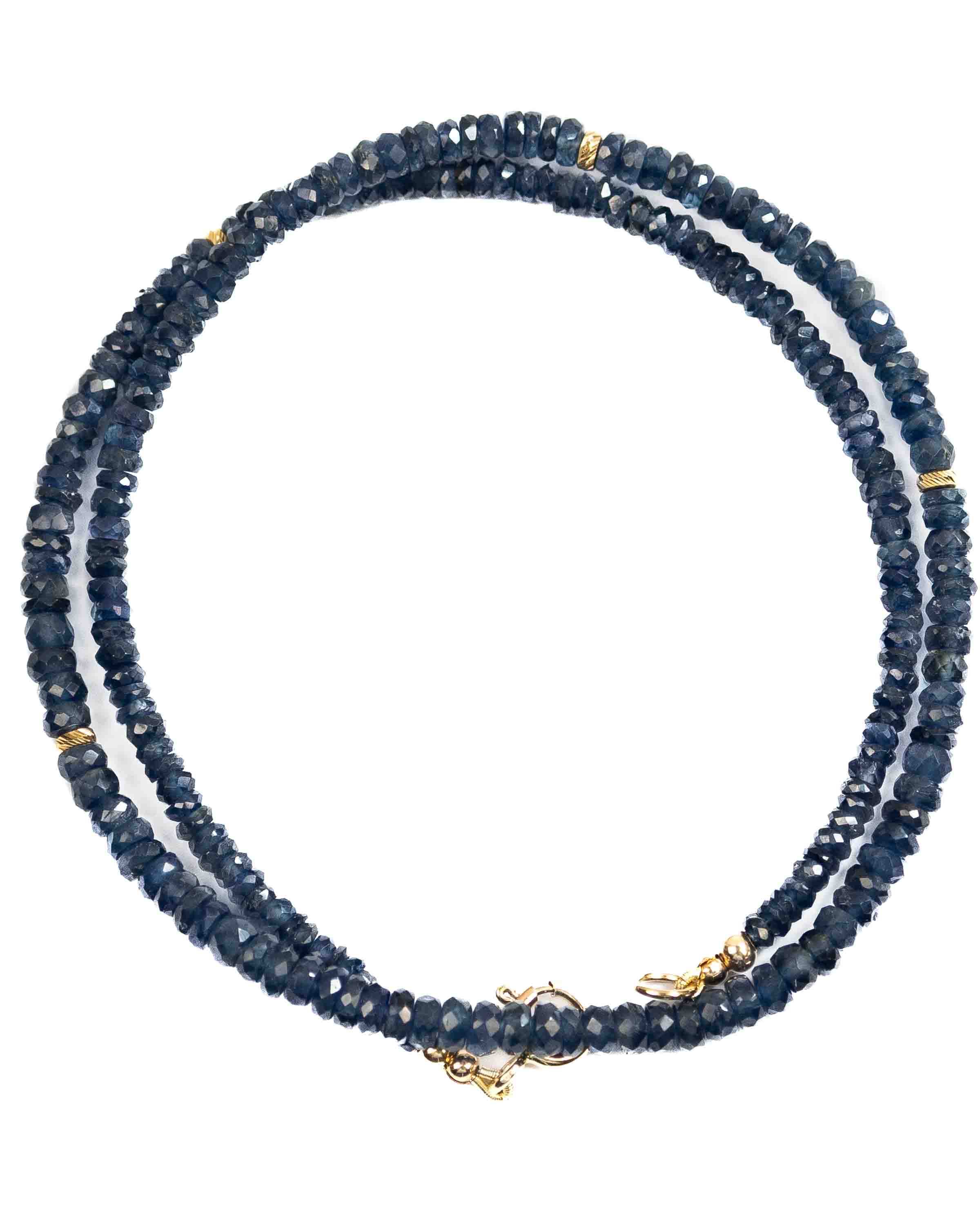 14k Gold Natural Faceted Blue Sapphire Necklace