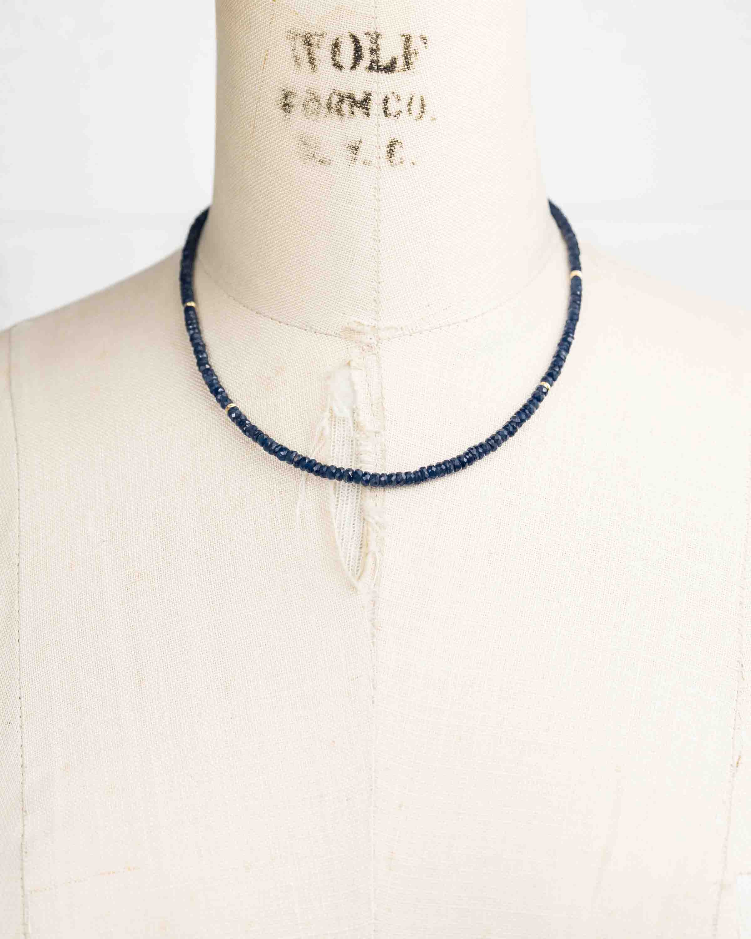 14k Gold Natural Faceted Blue Sapphire Necklace
