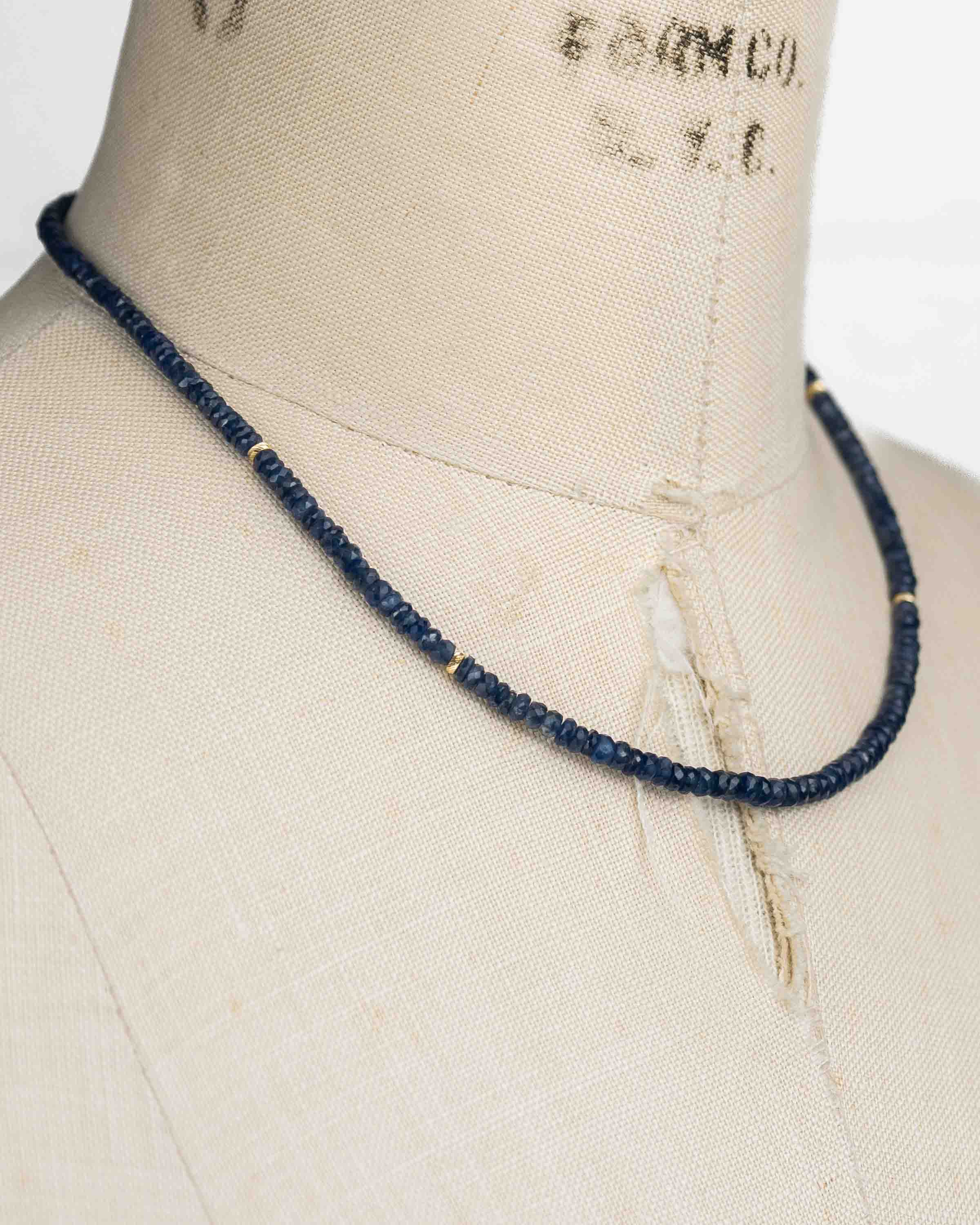 14k Gold Natural Faceted Blue Sapphire Necklace