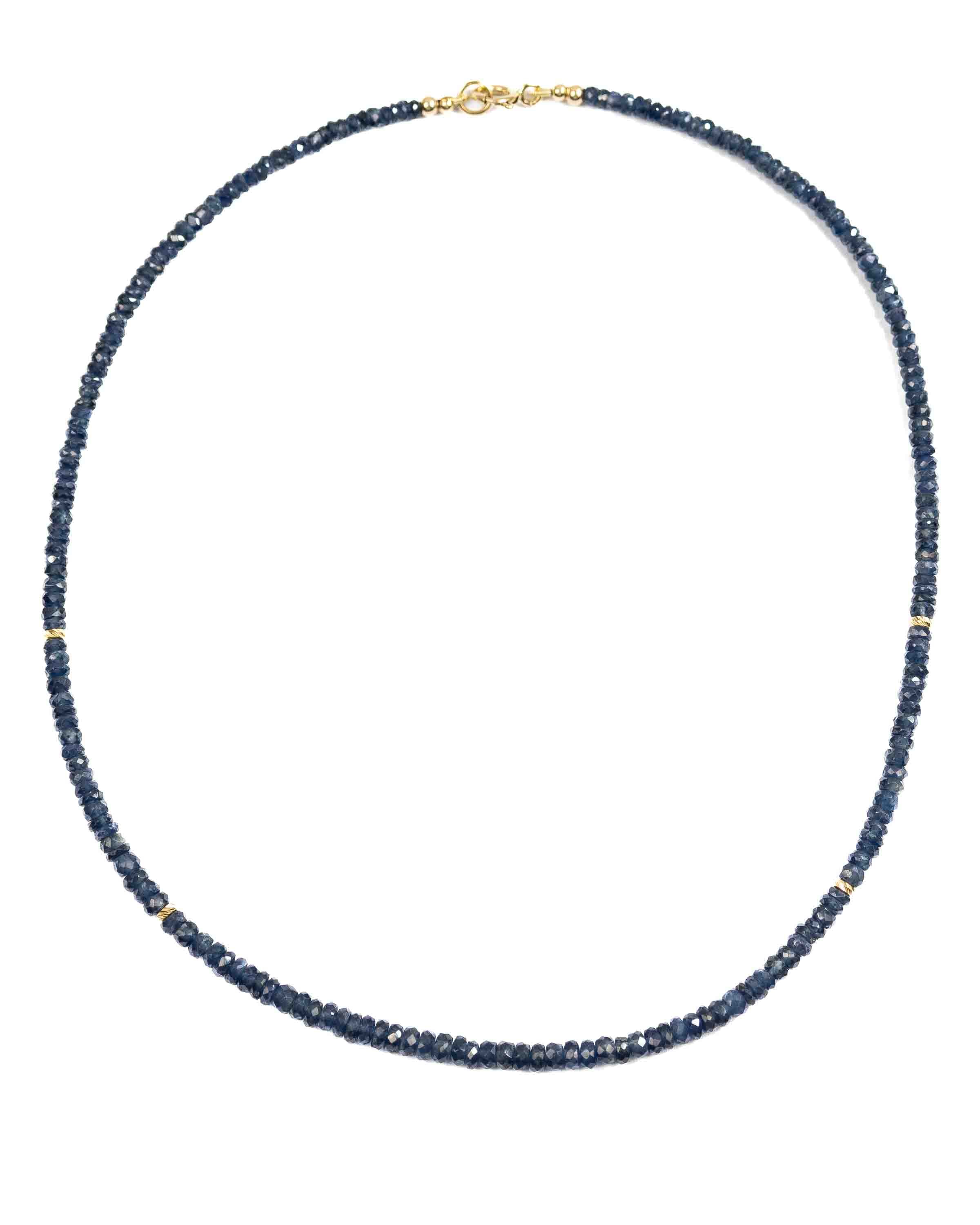 14k Gold Natural Faceted Blue Sapphire Necklace