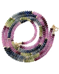 Blue, Pink, & Green Natural Sapphire 14k Gold Double Strand Necklace