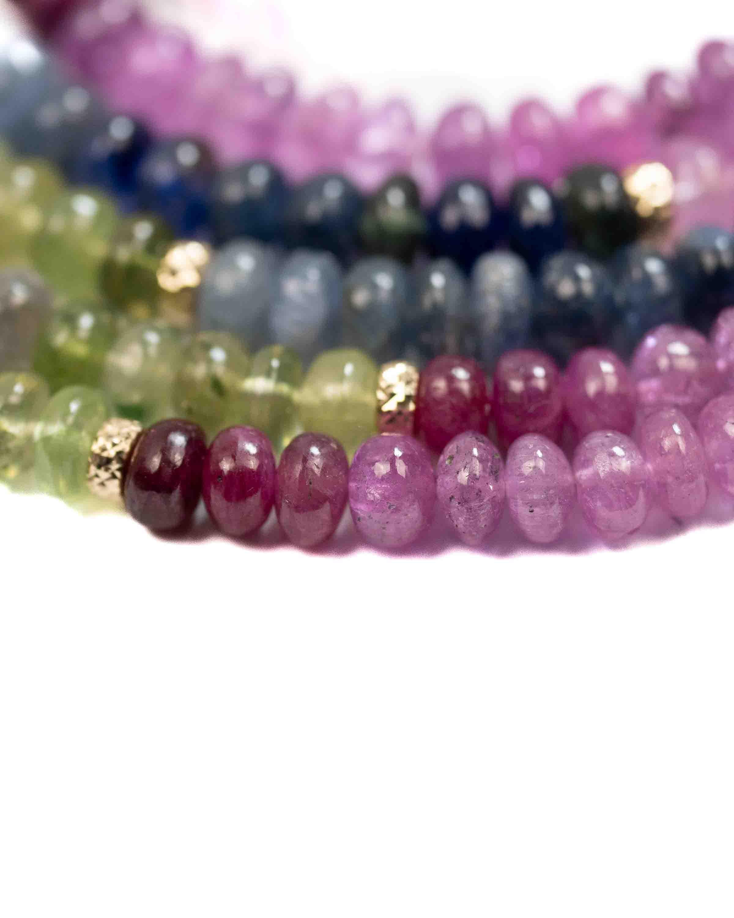 Blue, Pink, & Green Natural Sapphire 14k Gold Double Strand Necklace