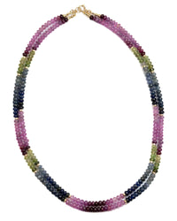 Blue, Pink, & Green Natural Sapphire 14k Gold Double Strand Necklace