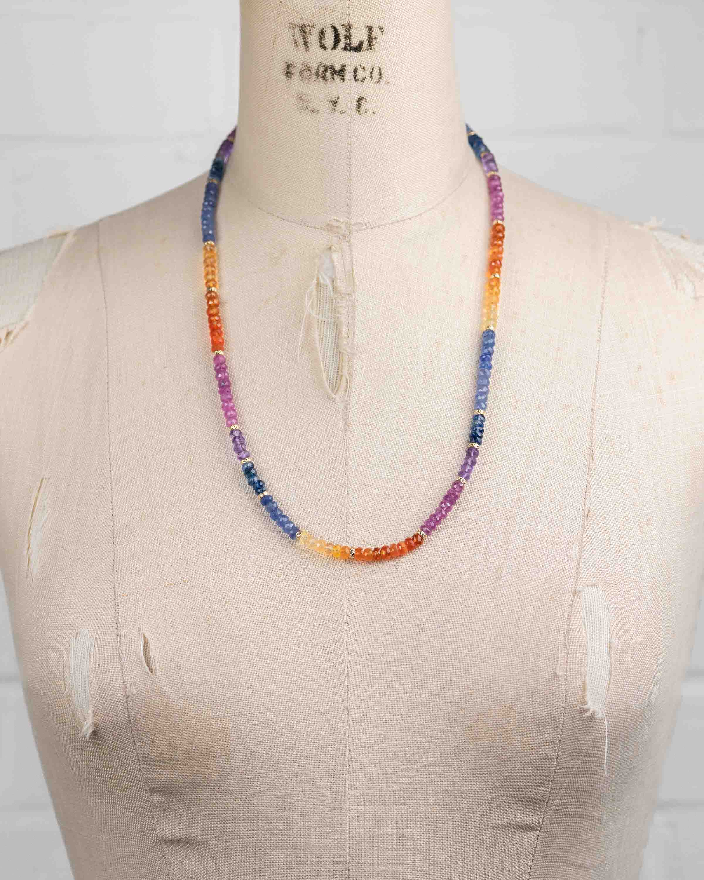 14k Gold Rainbow Faceted Gemstone Strand Necklace