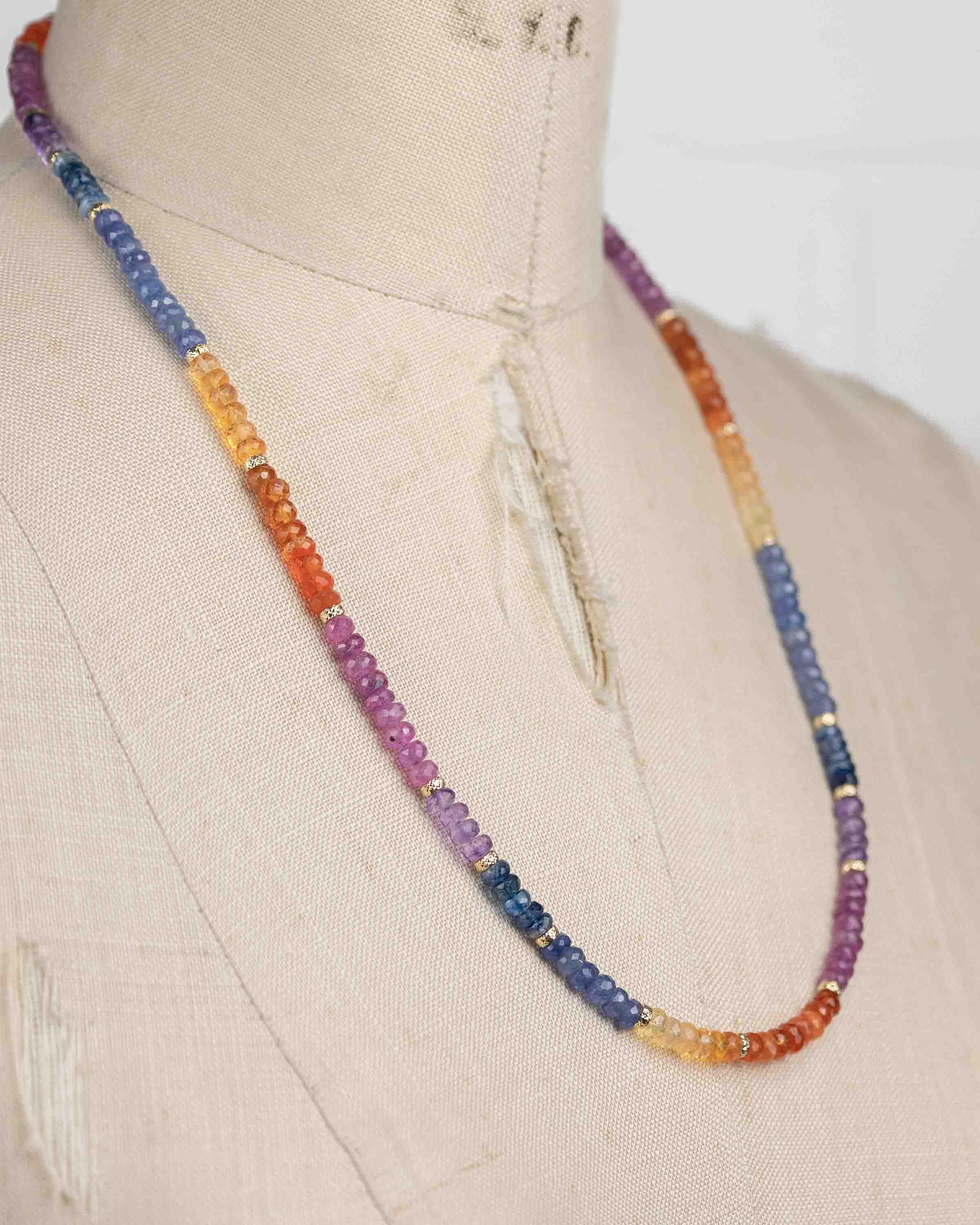 14k Gold Rainbow Faceted Gemstone Strand Necklace