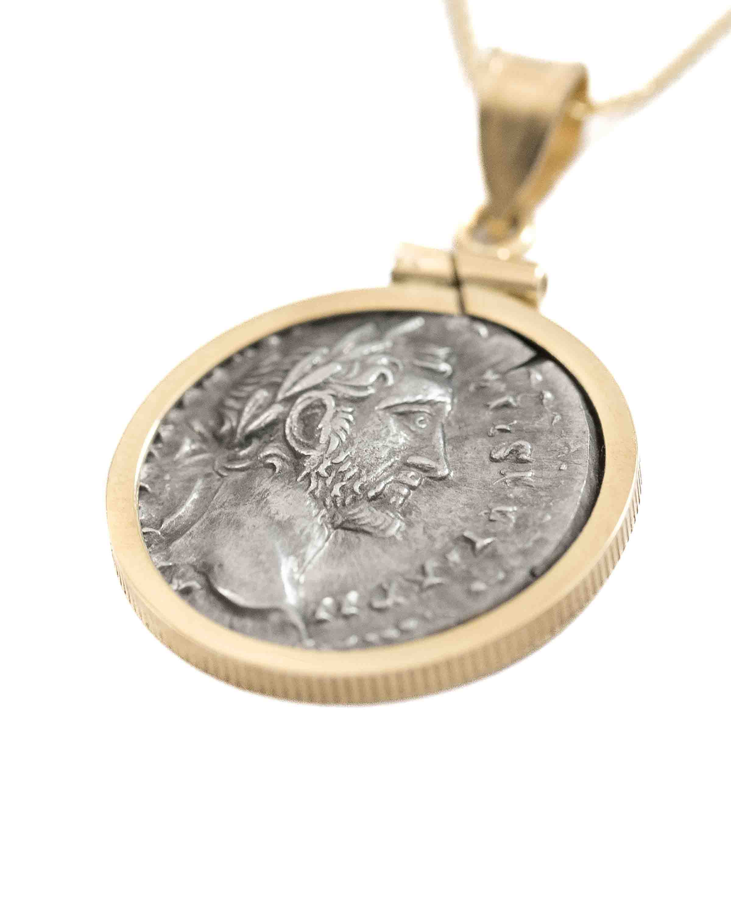 14k Gold Genuine Ancient Roman Coin Necklace (Antoninus Pius; 138-161 A.D.)