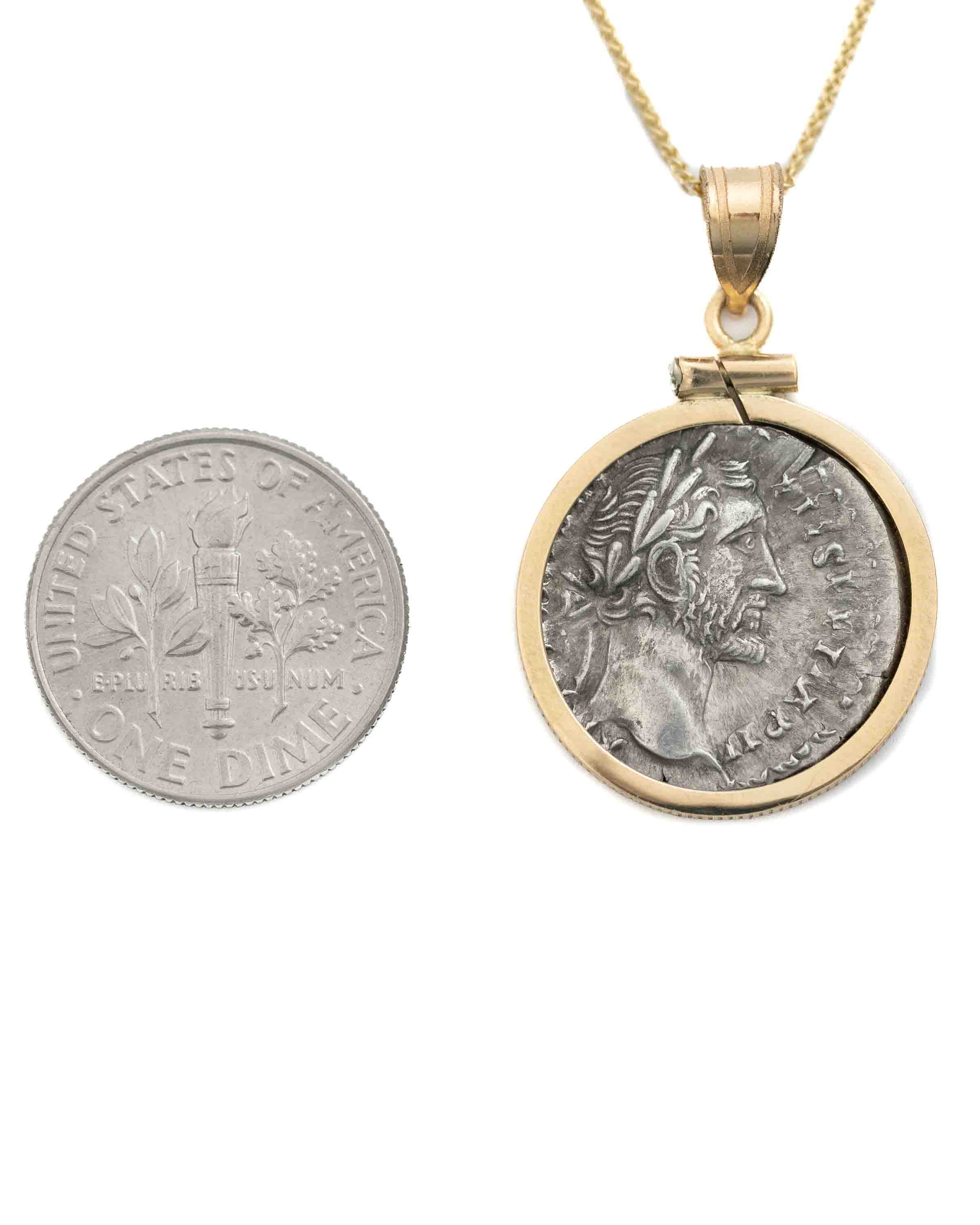 14k Gold Genuine Ancient Roman Coin Necklace (Antoninus Pius; 138-161 A.D.)