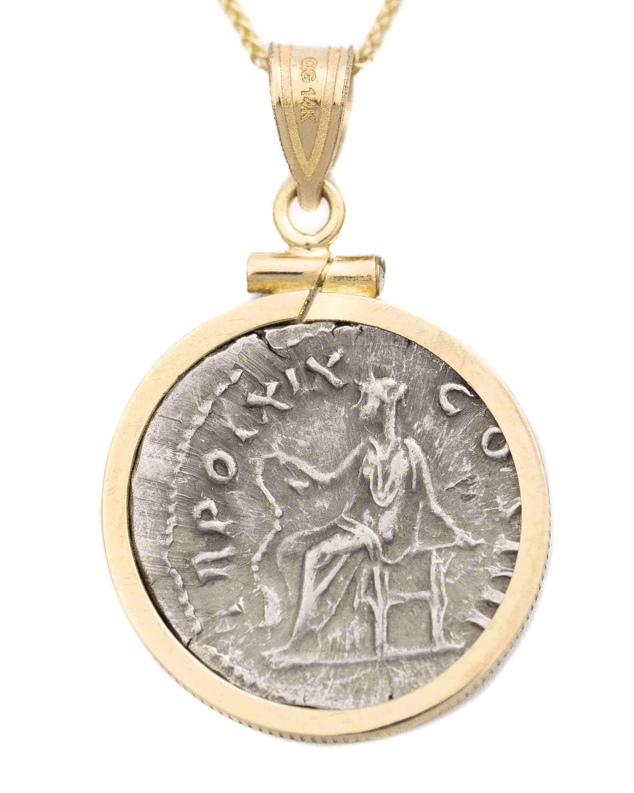 14k Gold Genuine Ancient Roman Coin Necklace (Antoninus Pius; 138-161 A.D.)