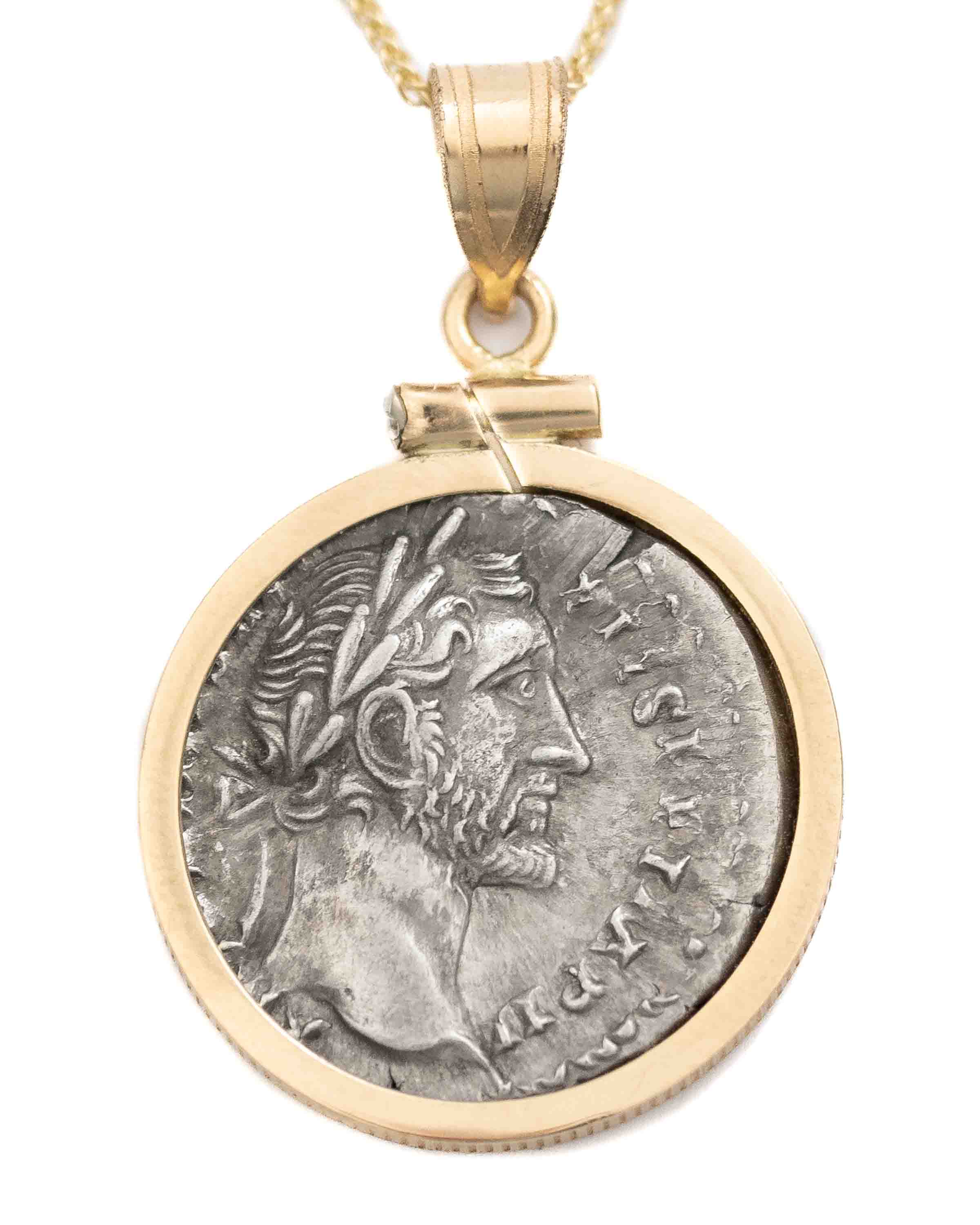 14k Gold Genuine Ancient Roman Coin Necklace (Antoninus Pius; 138-161 A.D.)