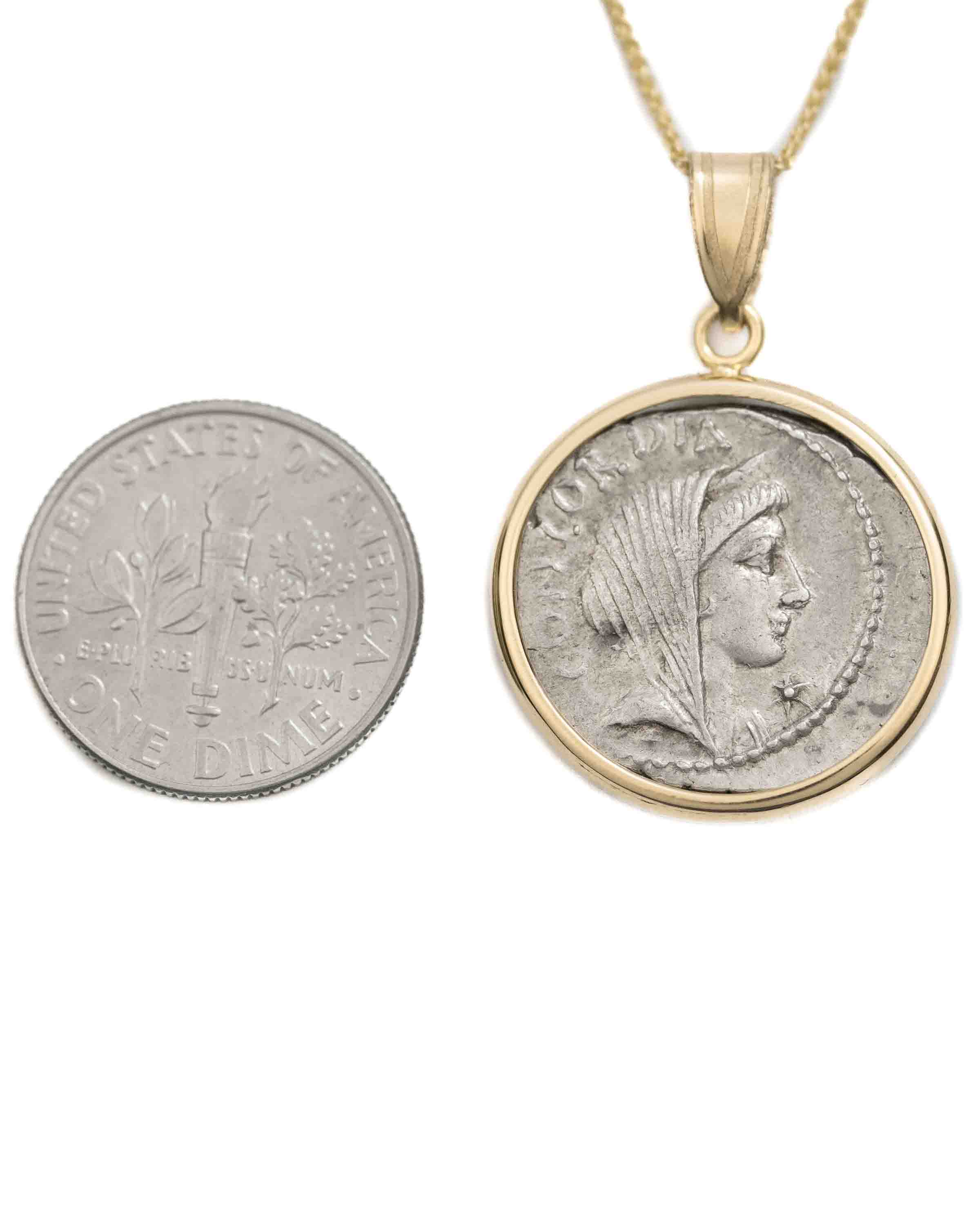 14k Gold Genuine Ancient Roman Coin Necklace (Concordia; 42 B.C.)