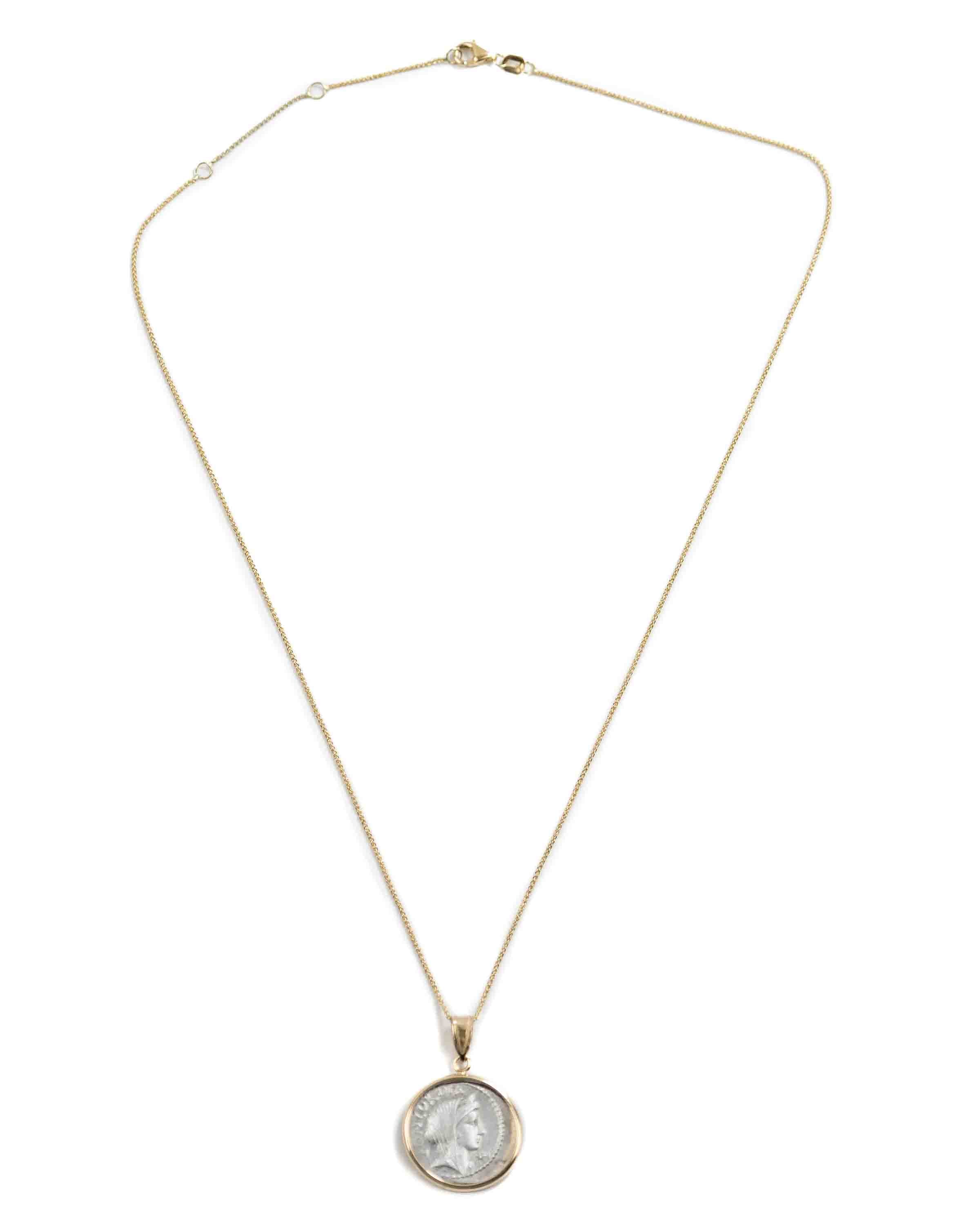 14k Gold Genuine Ancient Roman Coin Necklace (Concordia; 42 B.C.)